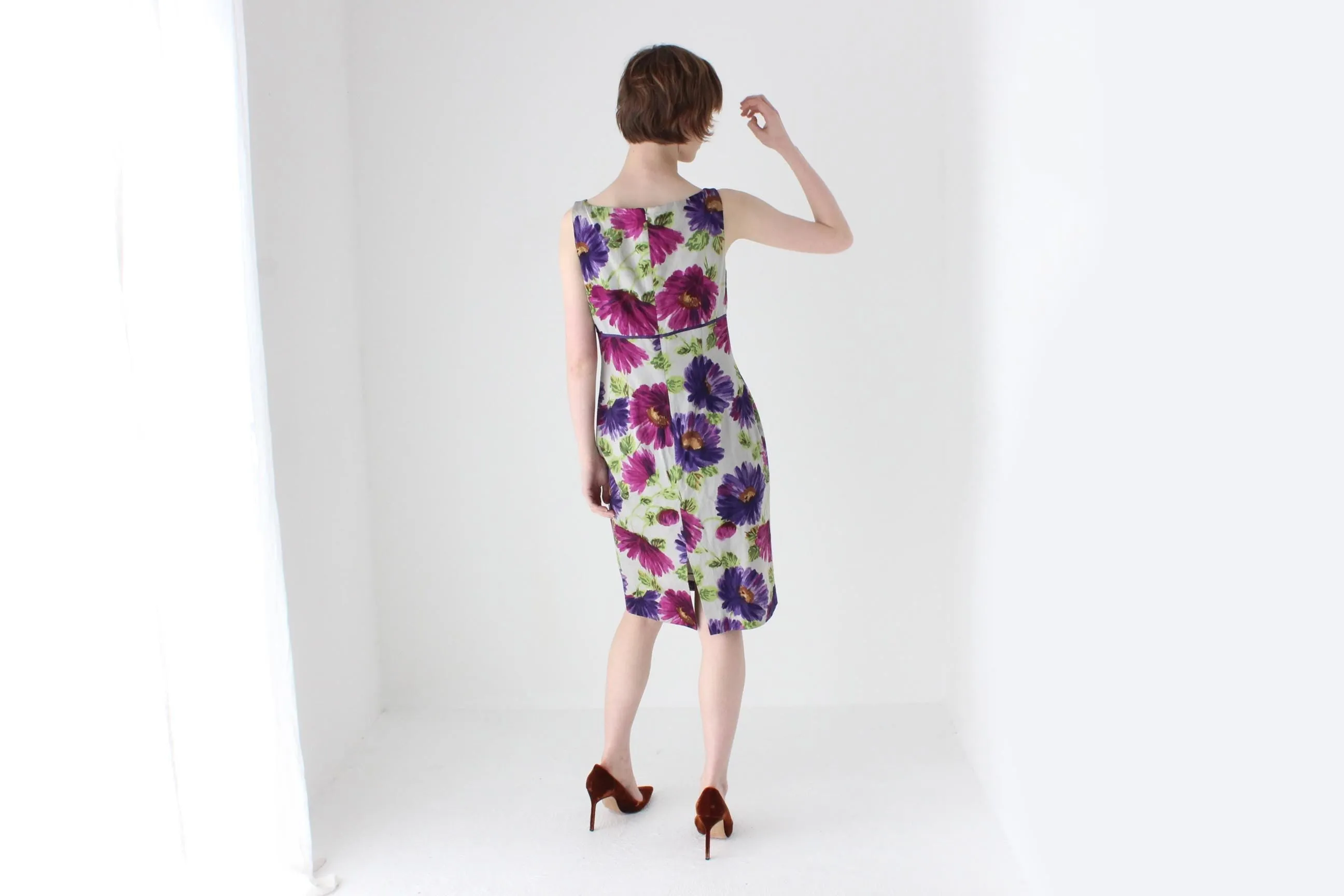 2000s Cotton / Silk Floral Sheath Cocktail Dress