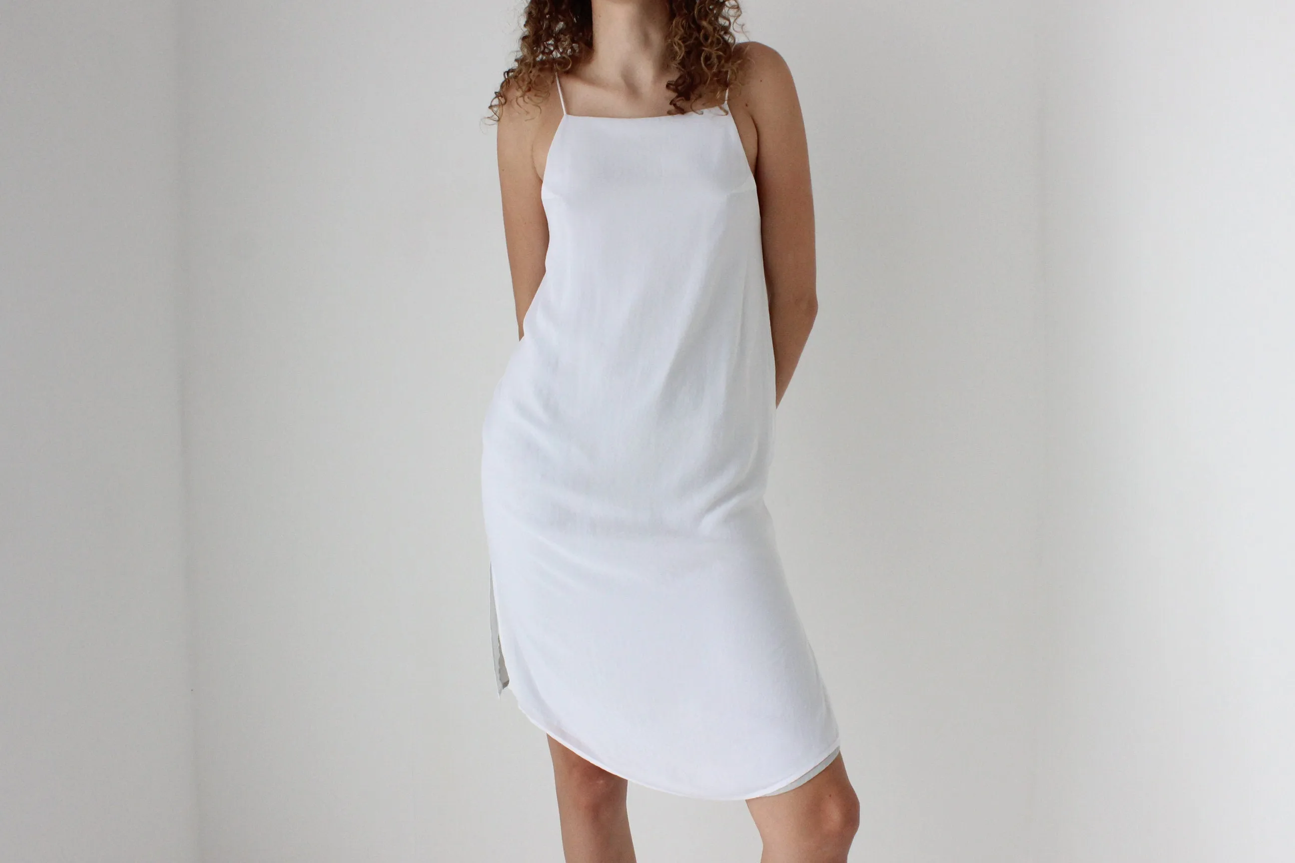 2000s Simple Triple Layered Square Neck Slip Dress
