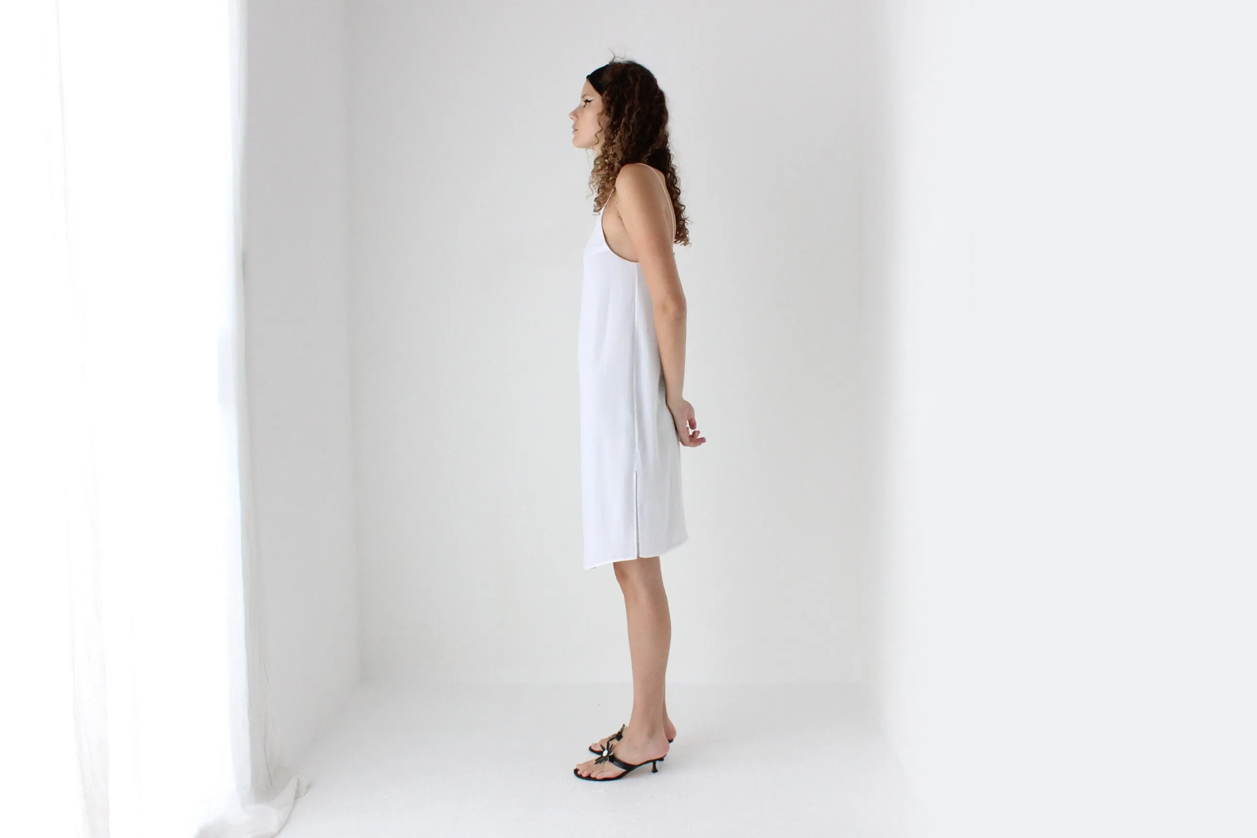 2000s Simple Triple Layered Square Neck Slip Dress