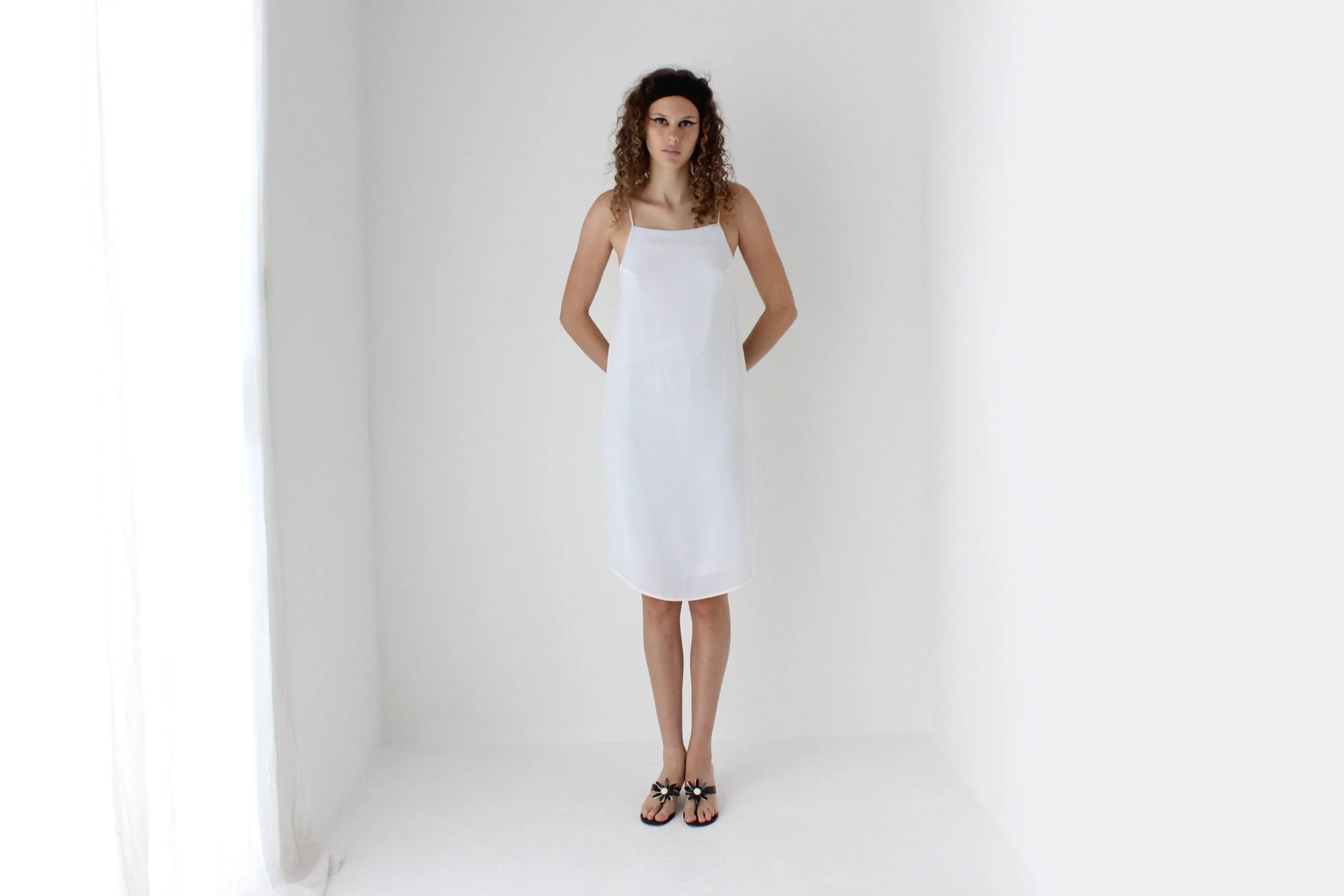 2000s Simple Triple Layered Square Neck Slip Dress