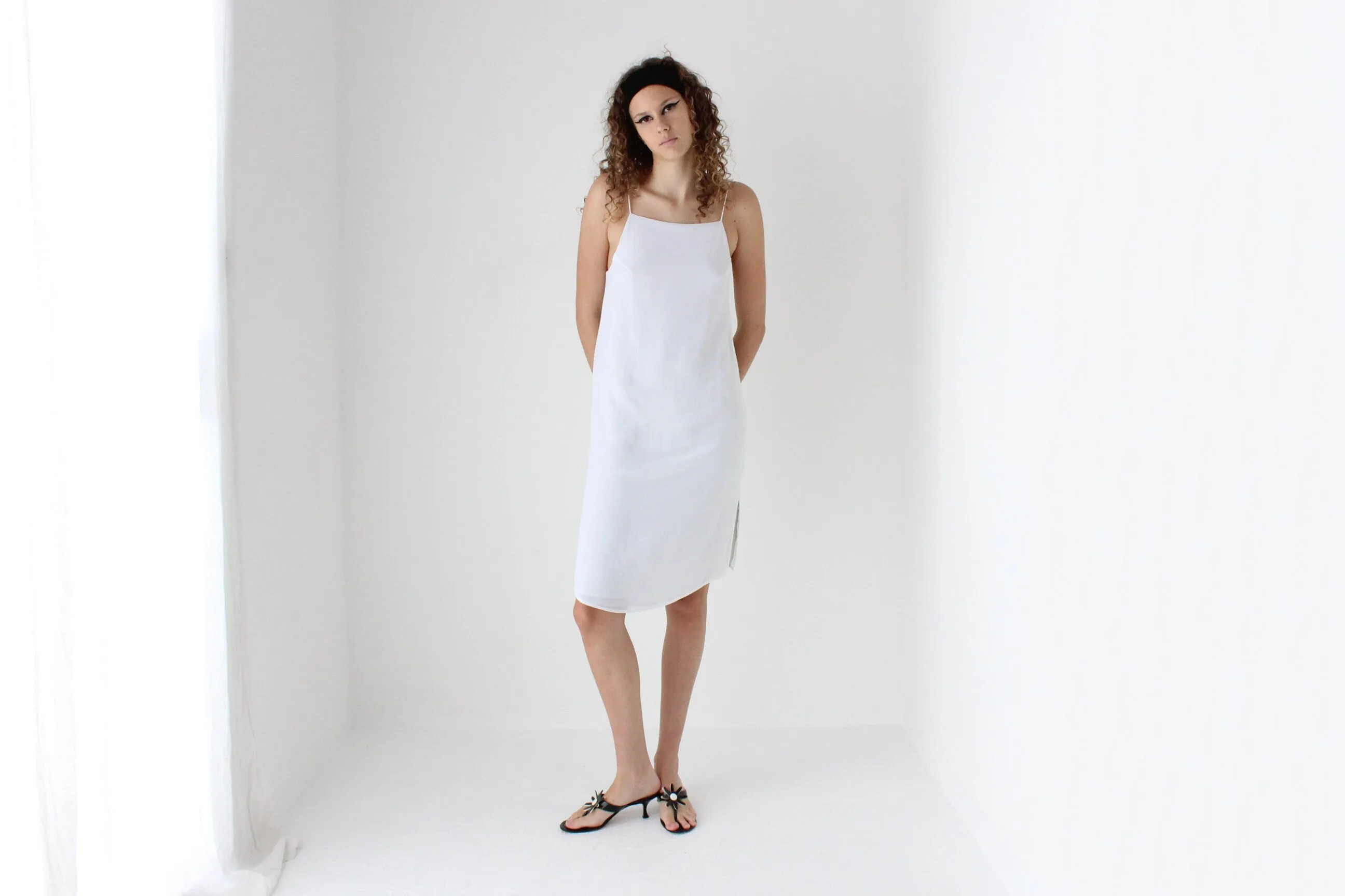 2000s Simple Triple Layered Square Neck Slip Dress