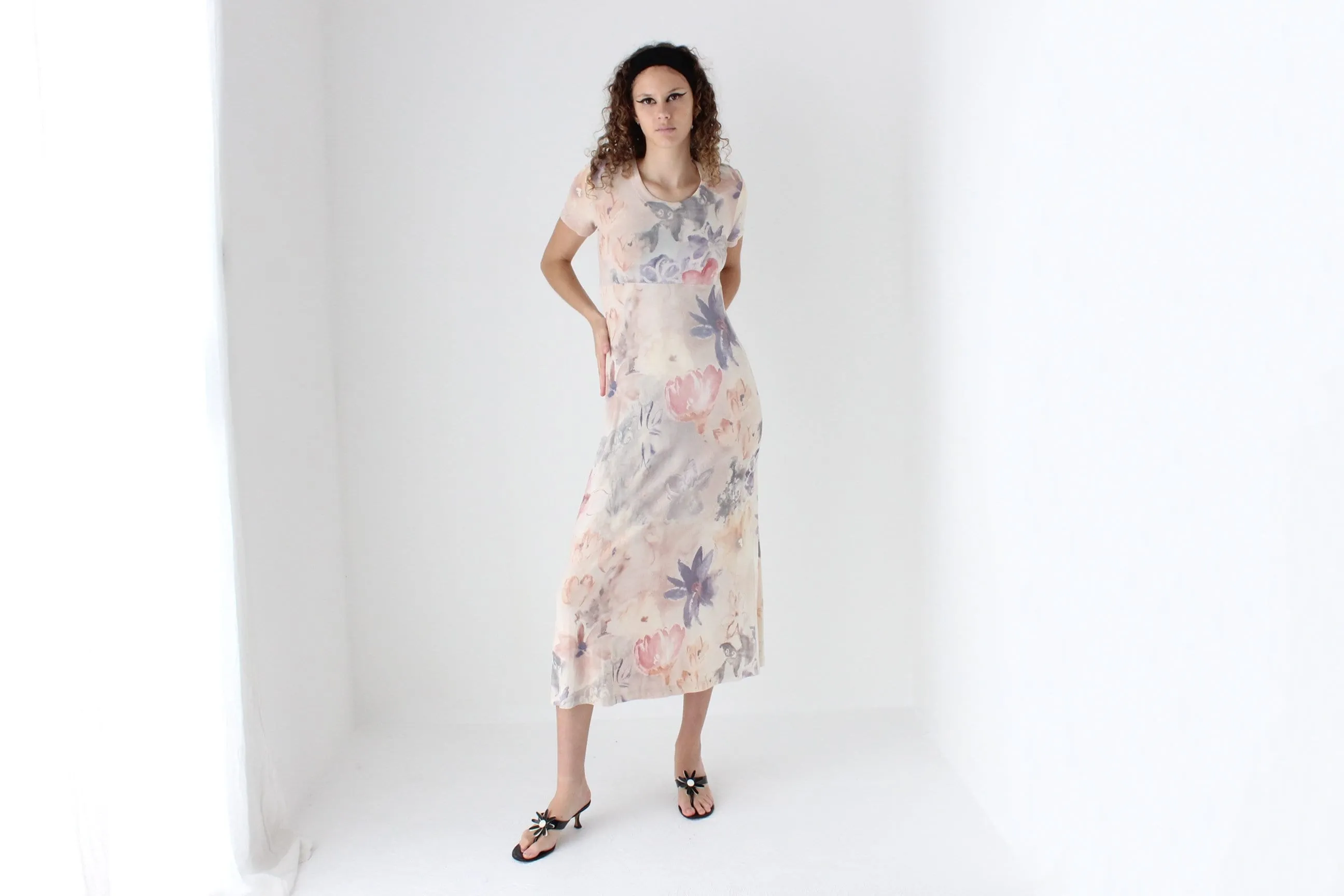 90s Slinky Watercolour Pastel Tee Dress
