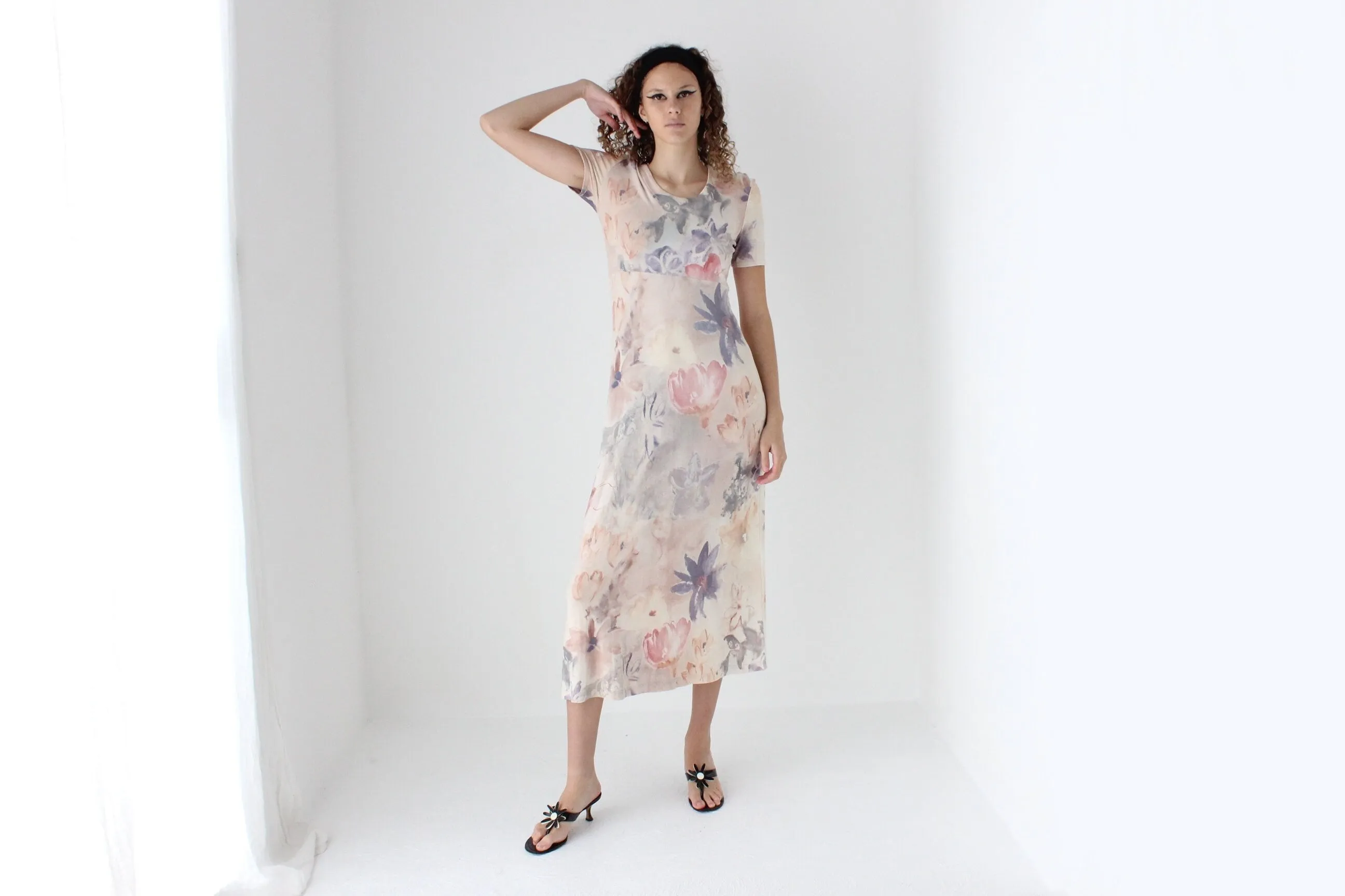 90s Slinky Watercolour Pastel Tee Dress