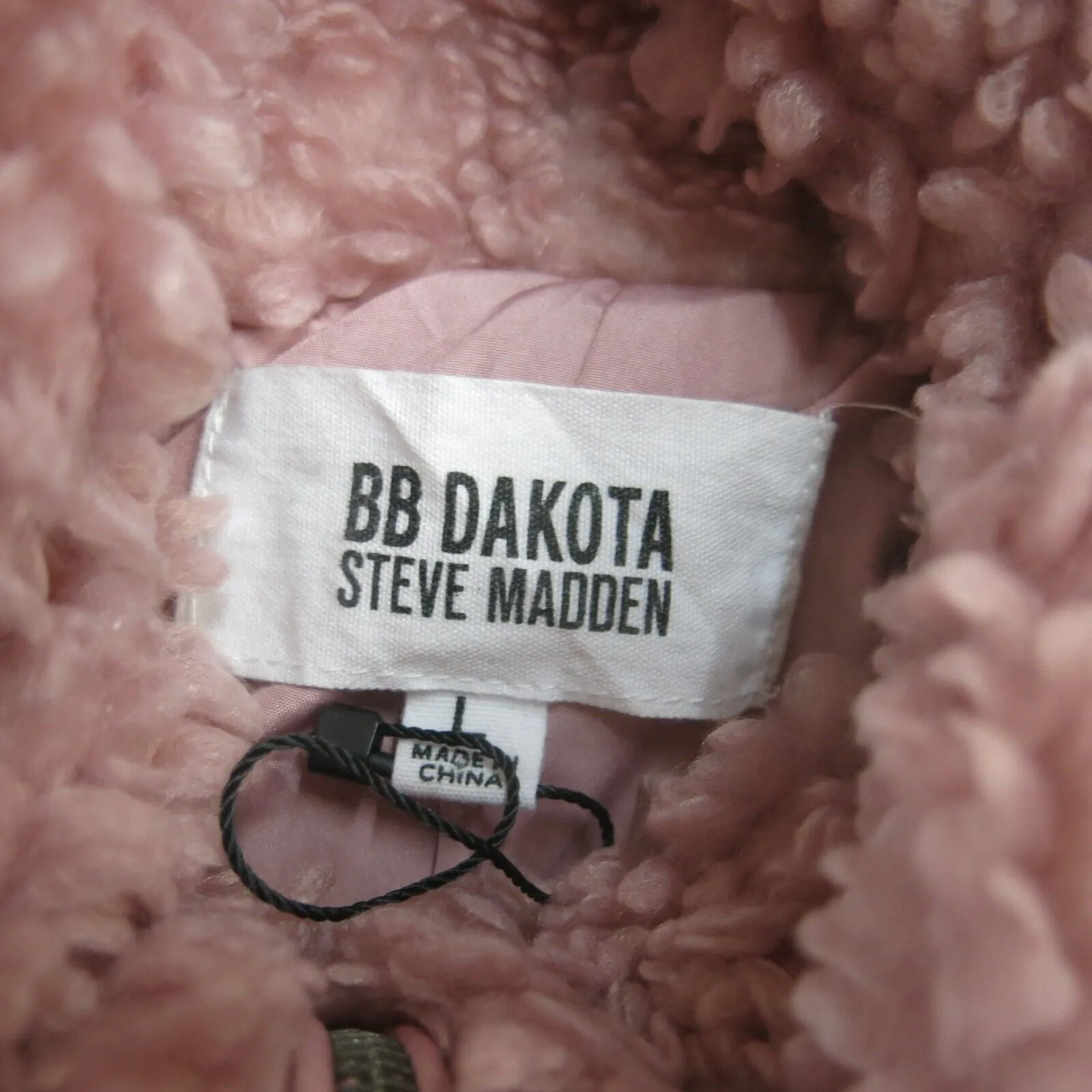 BB Dakota Jacket Womens L Pink Fleece Teddy Coat Bomber Jacket Full Zip Outdoor
