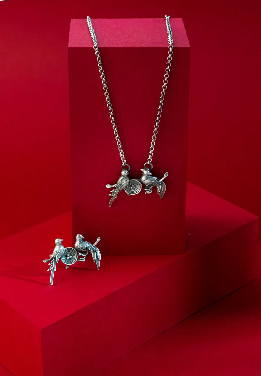 Birds In A Nest Contemporary Necklace And Ring Set