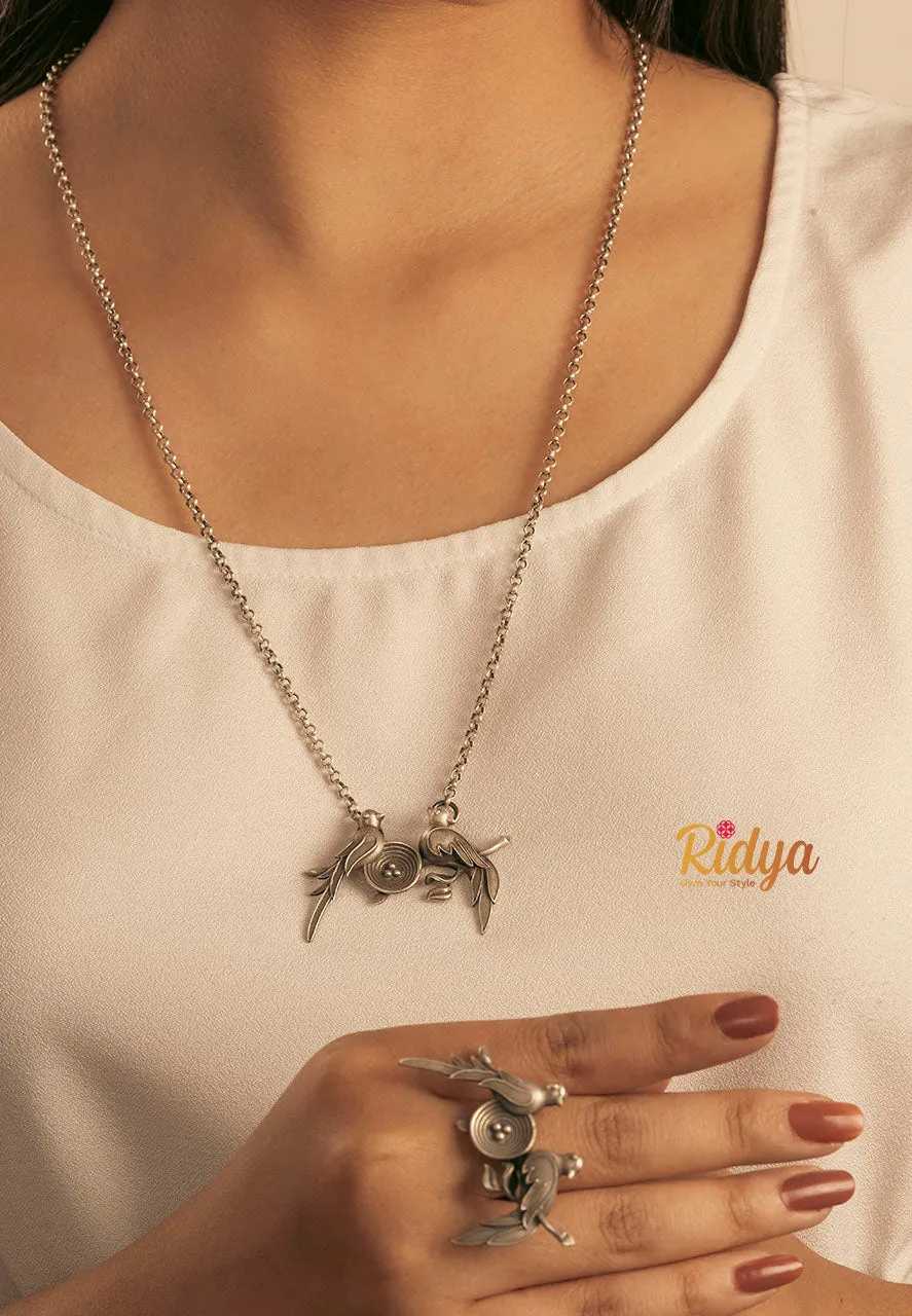 Birds In A Nest Contemporary Necklace And Ring Set