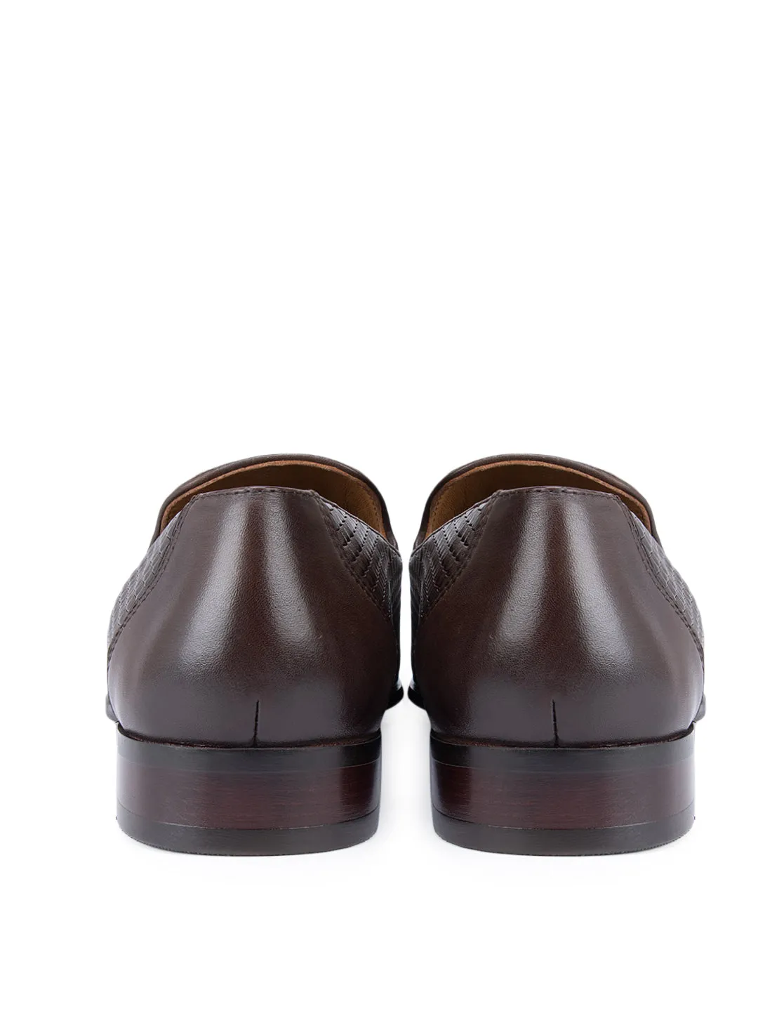 Coffee Textured Loafers With Tassels