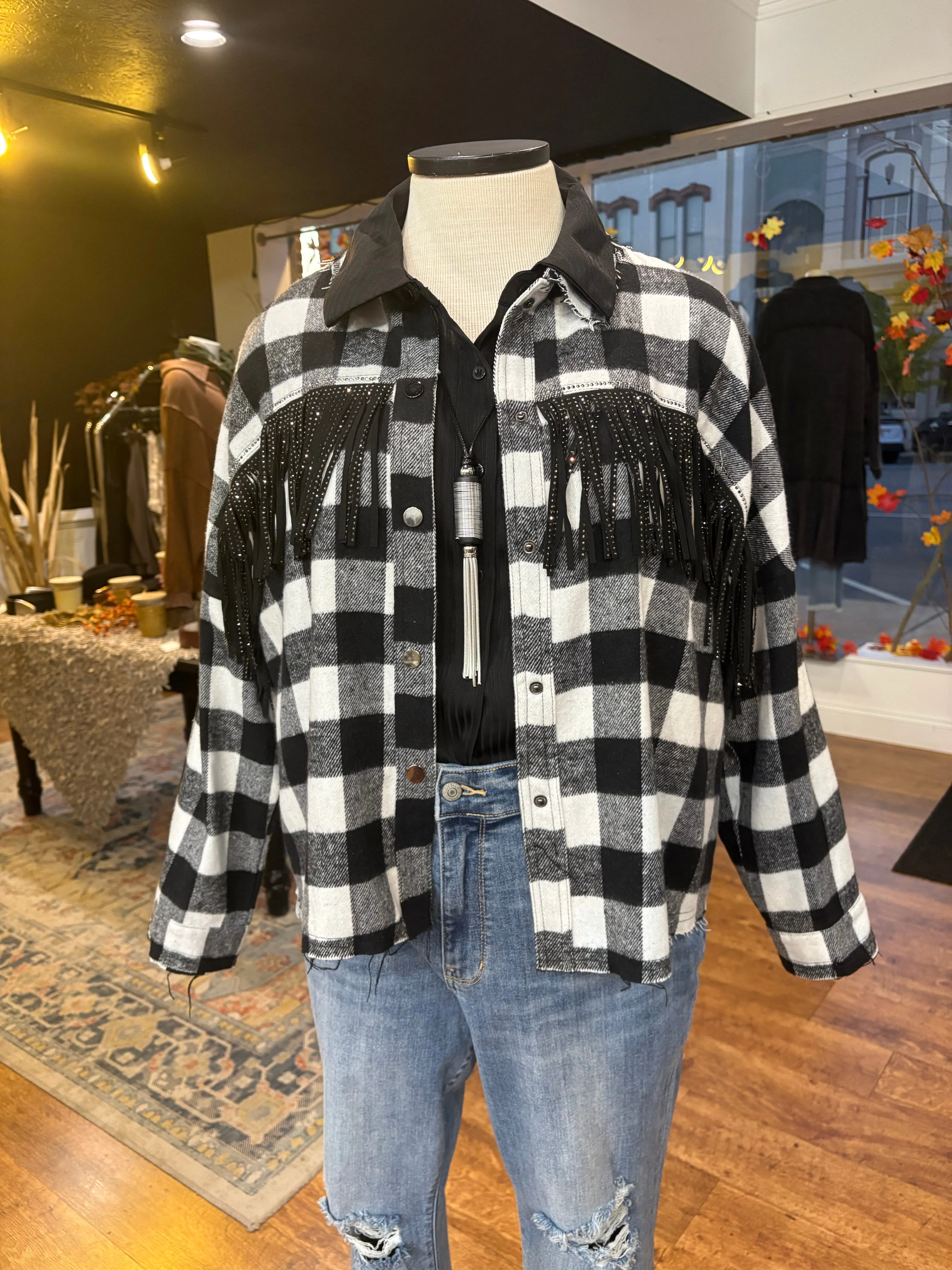Feeling Grand Fringe Plaid Shacket