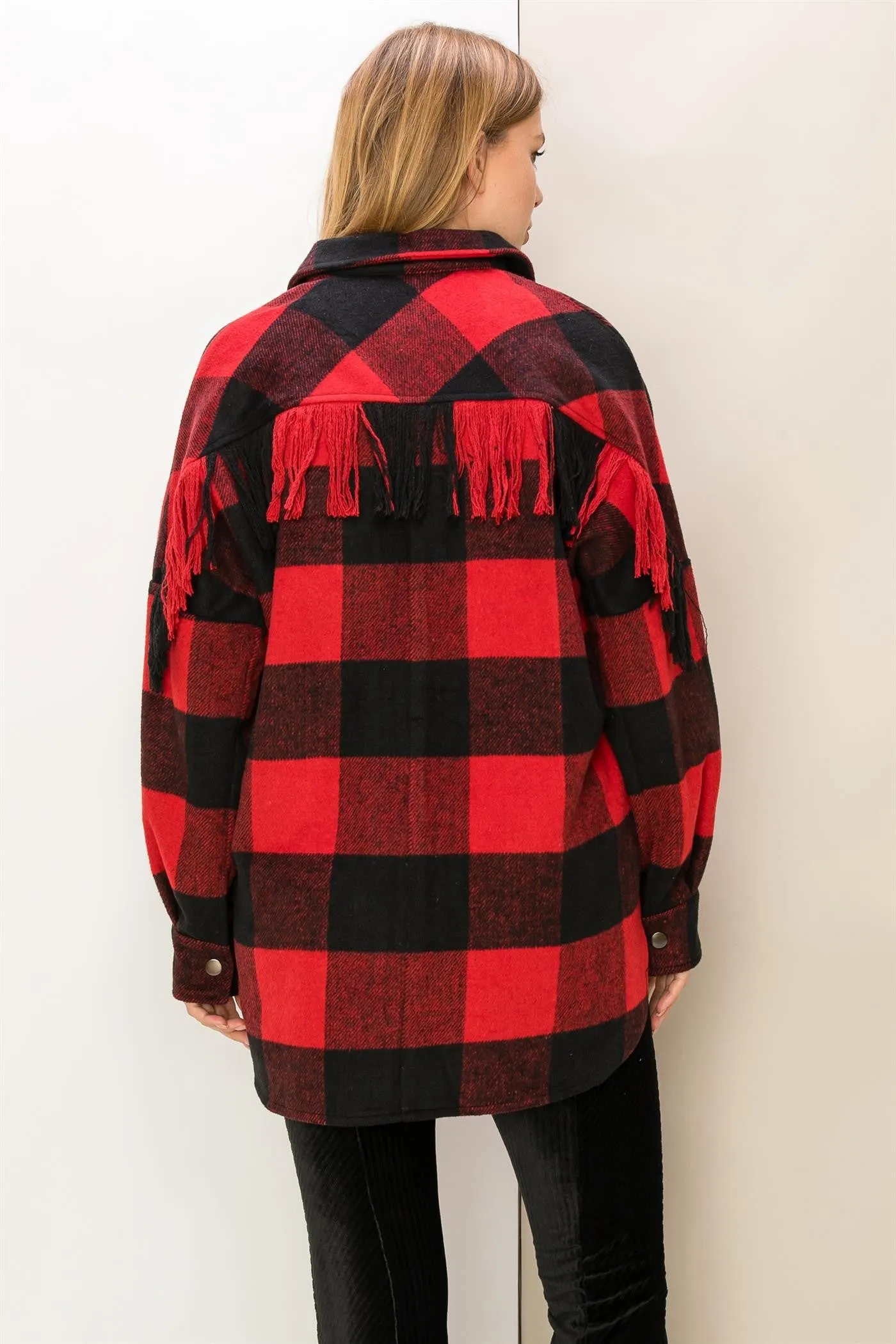 Give Love Buffalo Plaid Fringe Shacket
