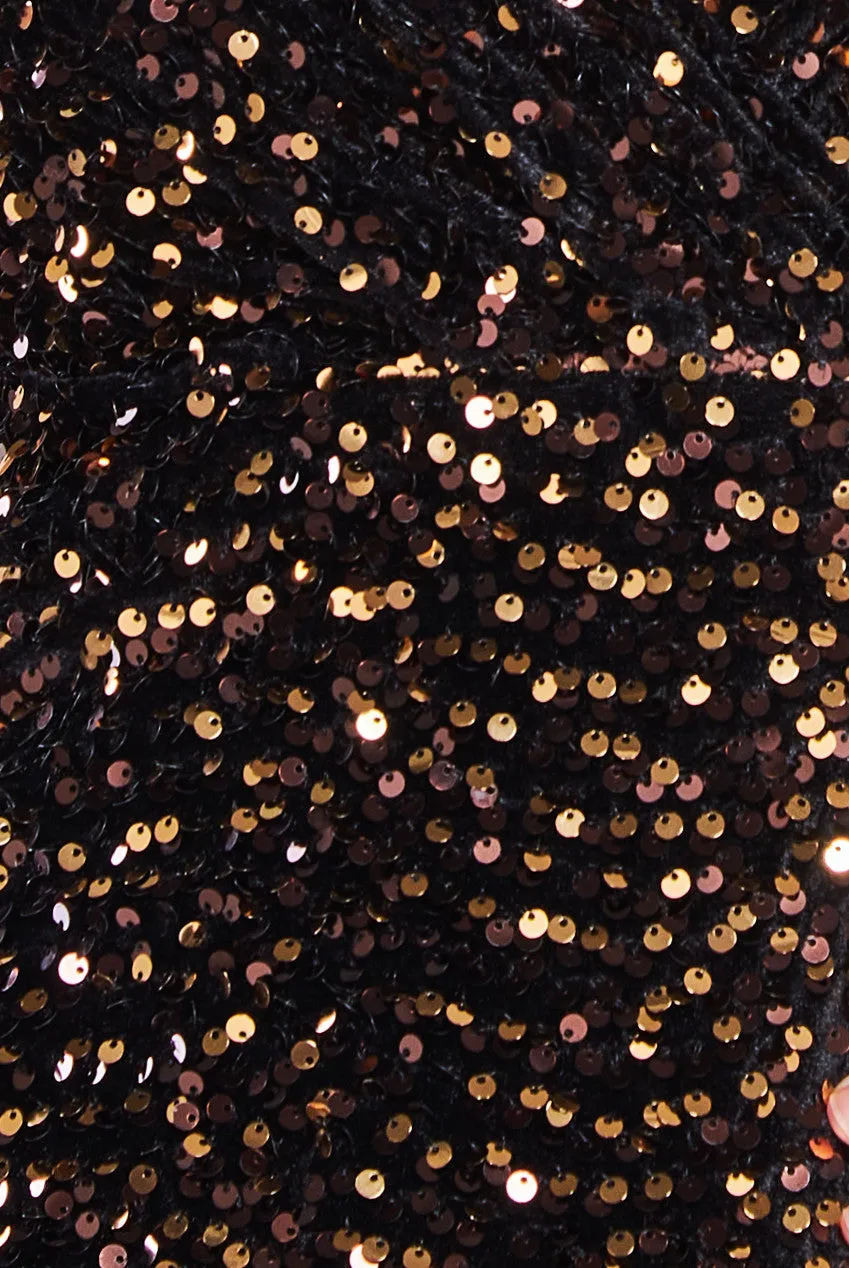 Goddiva Multi Sequin & Velvet Bardot Maxi Dress