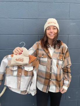 Hooded Brown & Gray Flannel Shacket
