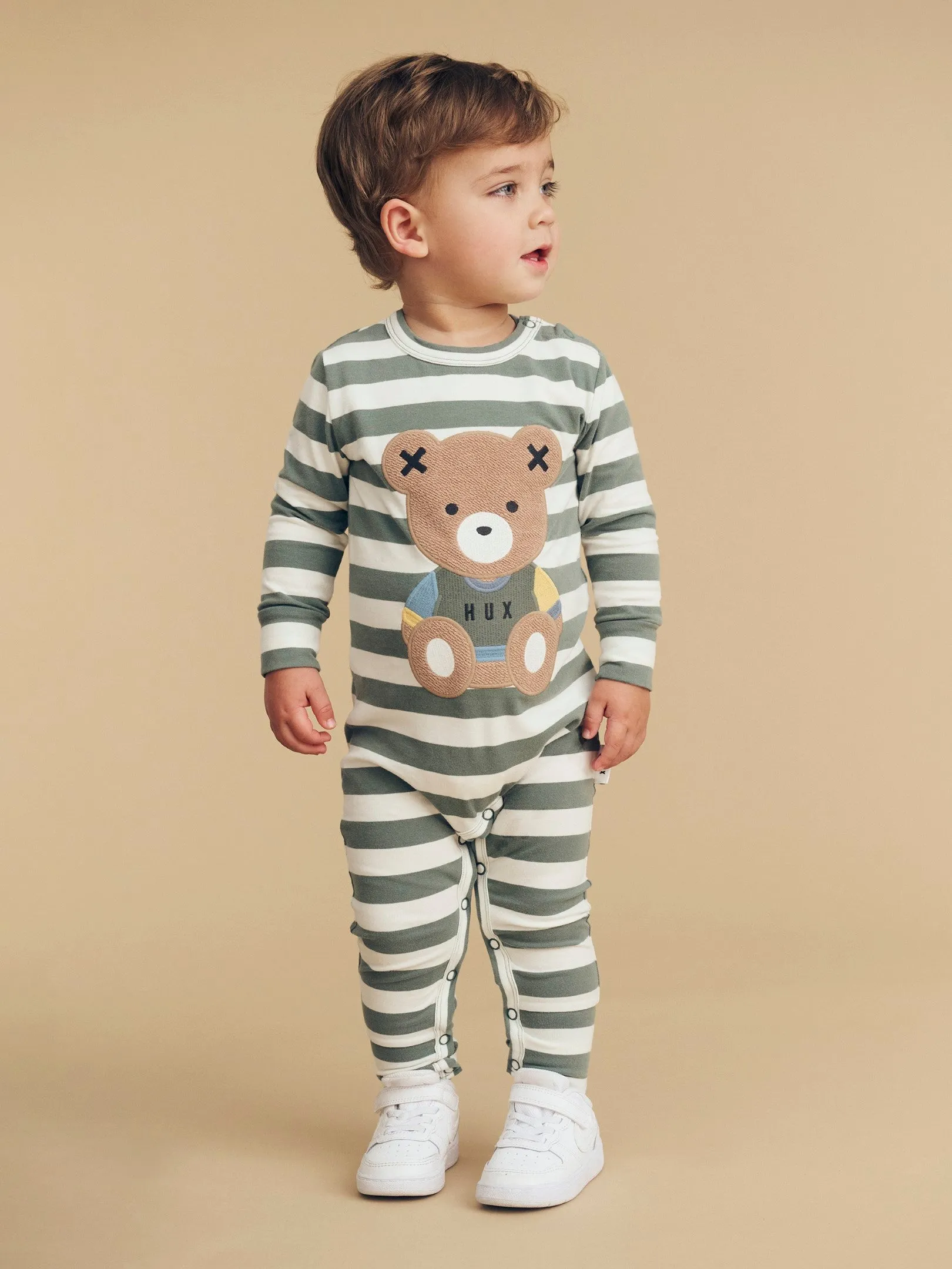 Huxbaby Teddy Hux Stripe Romper - Spruce   Almond