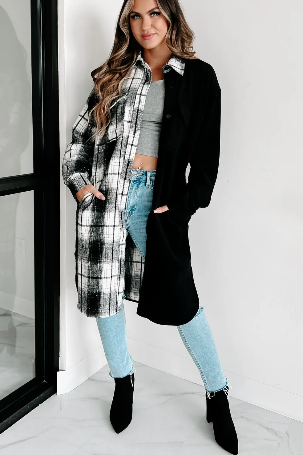 I Can't Decide Two Tone Shacket (Black)