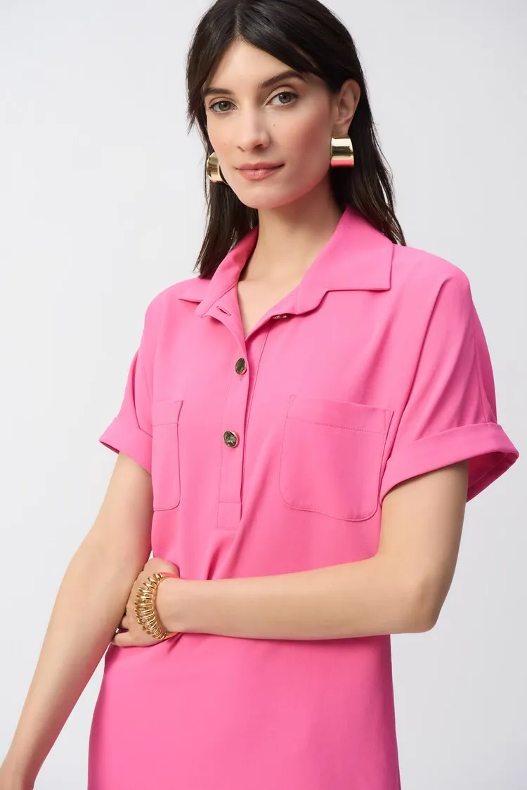 Joseph Ribkoff Ladies Bubble Gum Textured Woven Straight Shirt Dress