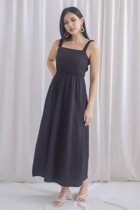 Kennedy Ruched Strap Ladder Back Dress In Black