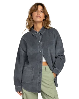 Kick Back Washed Cord Shacket in Phantom