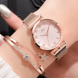 Milano Starlight Quartz Magnet Watch Bracelet with Rhinestone Edge
