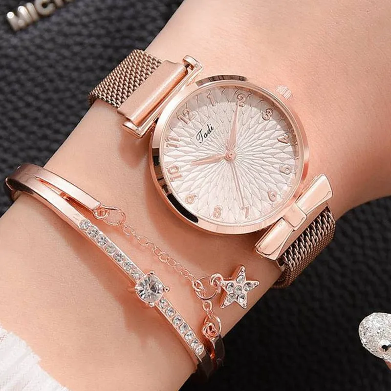 Milano Starlight Quartz Magnet Watch Bracelet with Rhinestone Edge