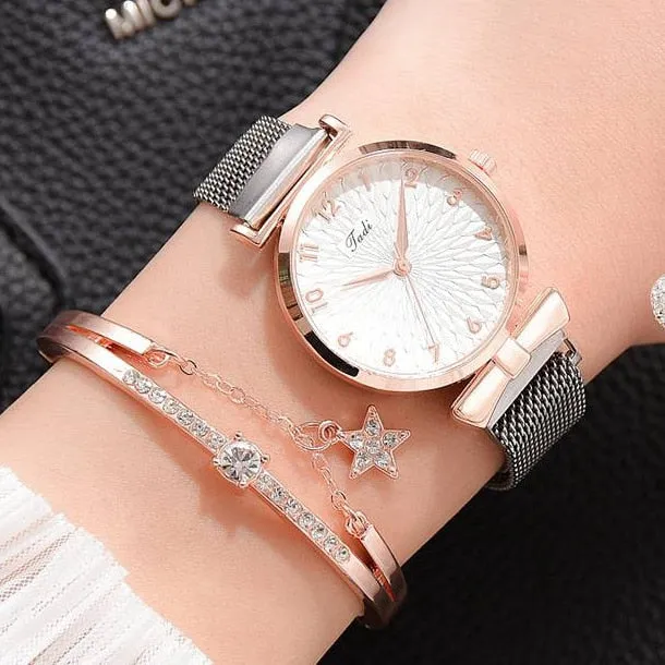 Milano Starlight Quartz Magnet Watch Bracelet with Rhinestone Edge
