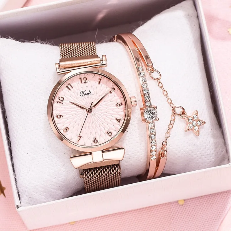 Milano Starlight Quartz Magnet Watch Bracelet with Rhinestone Edge