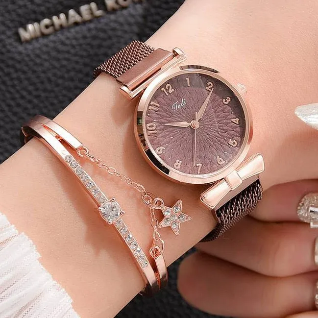 Milano Starlight Quartz Magnet Watch Bracelet with Rhinestone Edge