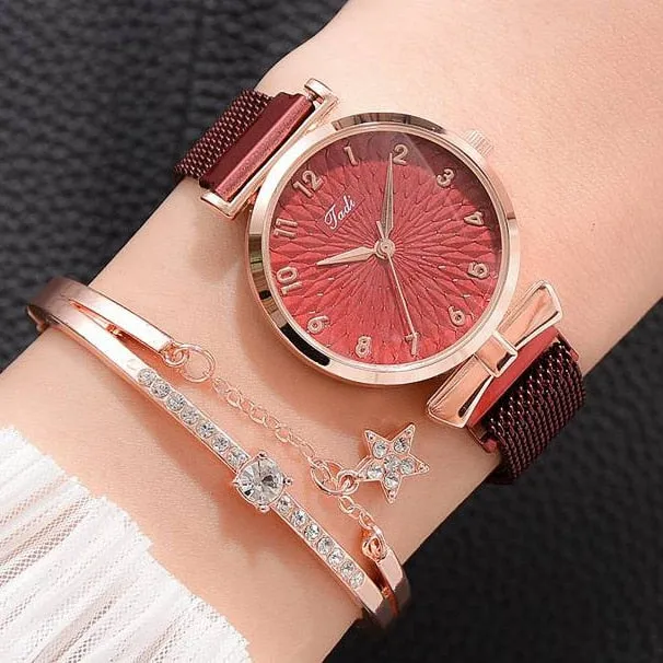 Milano Starlight Quartz Magnet Watch Bracelet with Rhinestone Edge