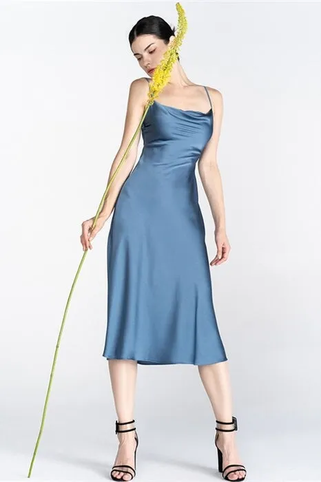 Misty Blue Midi Slip Dress