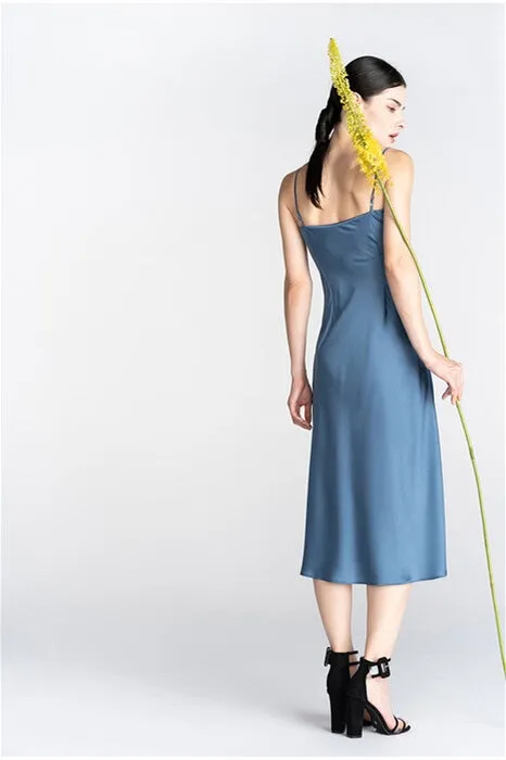 Misty Blue Midi Slip Dress