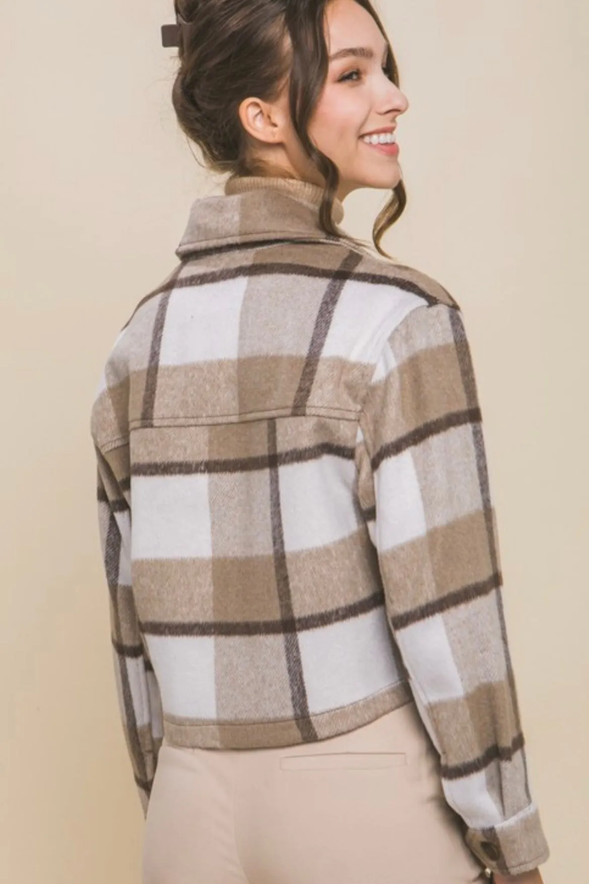 Mocha Plaid Cropped Shacket - FINAL SALE
