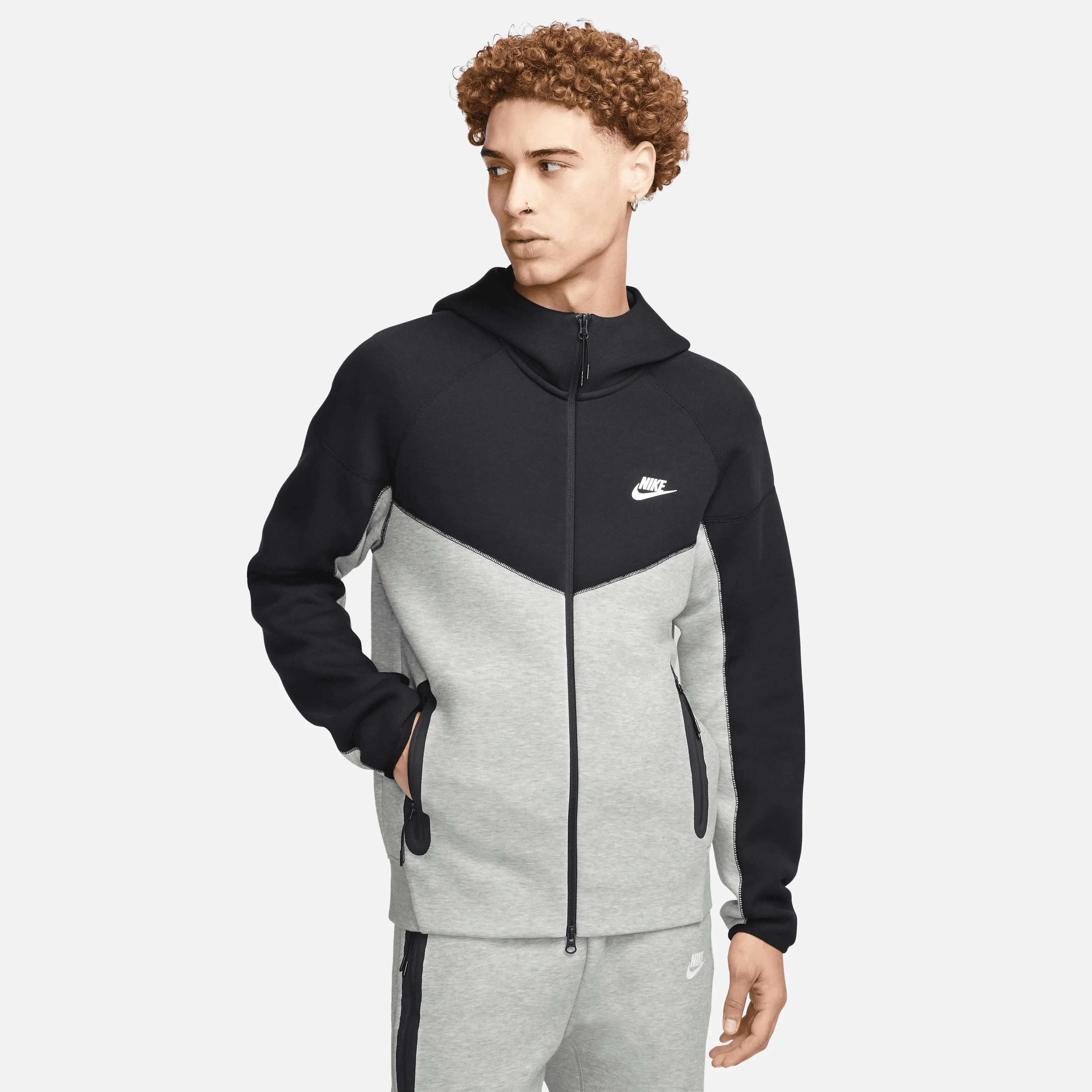 Nike - Men - Tech Fleece Full-Zip Hoodie - Grey/Black/White