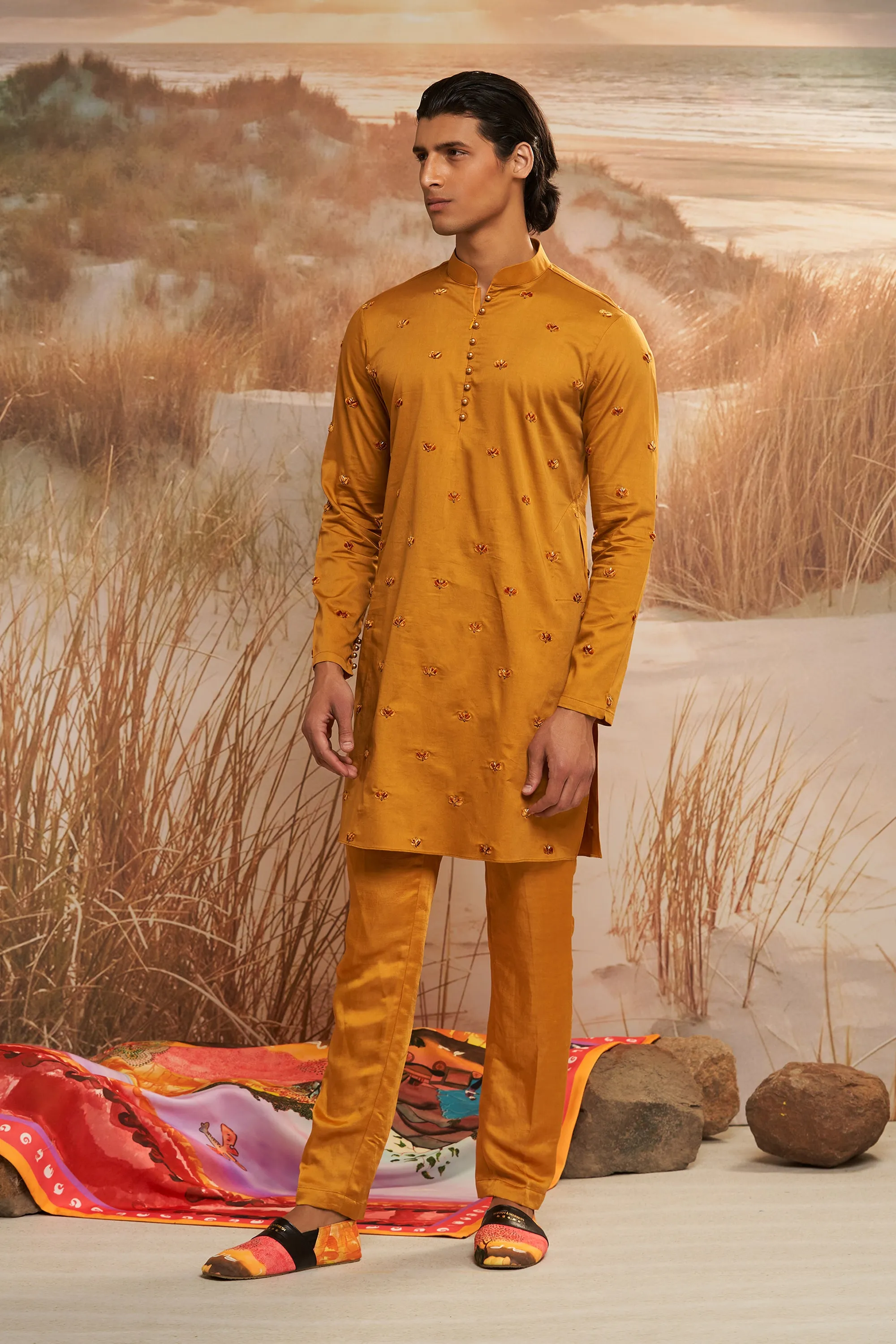 Ochre Floret Skein Kurta Set