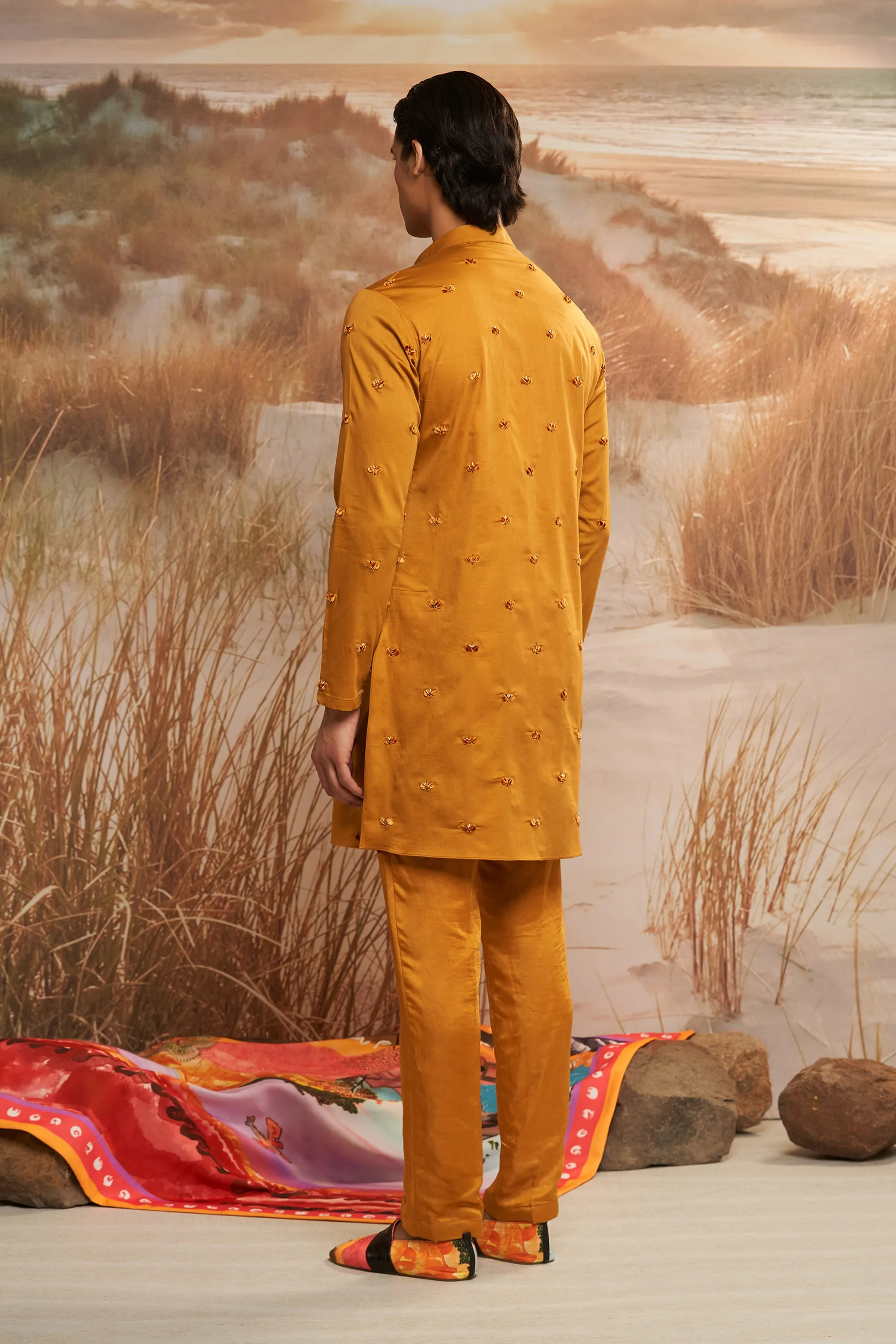 Ochre Floret Skein Kurta Set