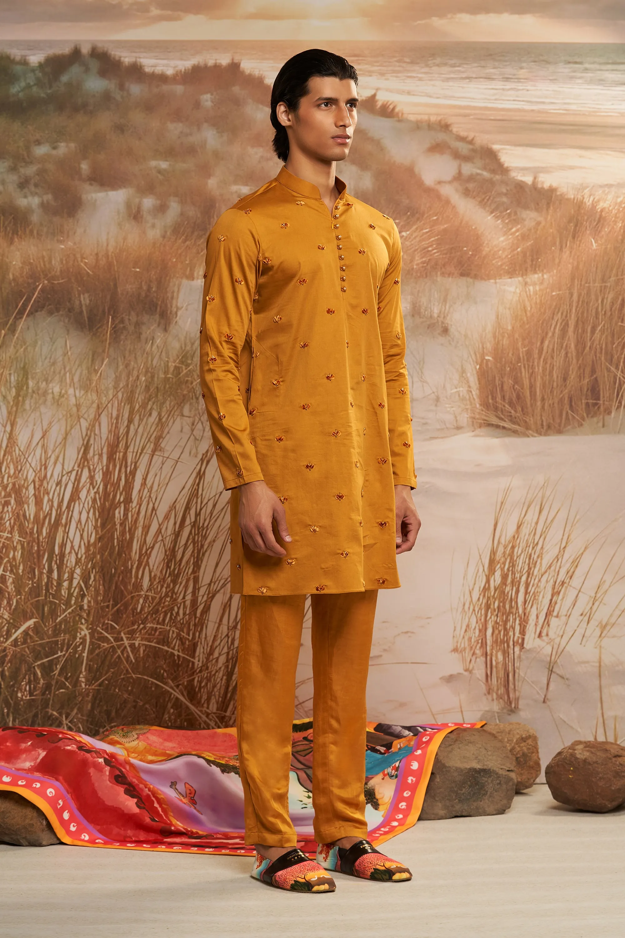 Ochre Floret Skein Kurta Set