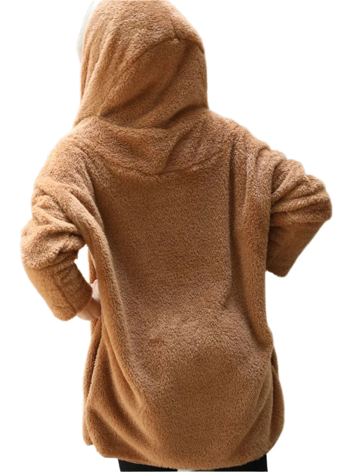 Open Front Hooded Teddy Coat