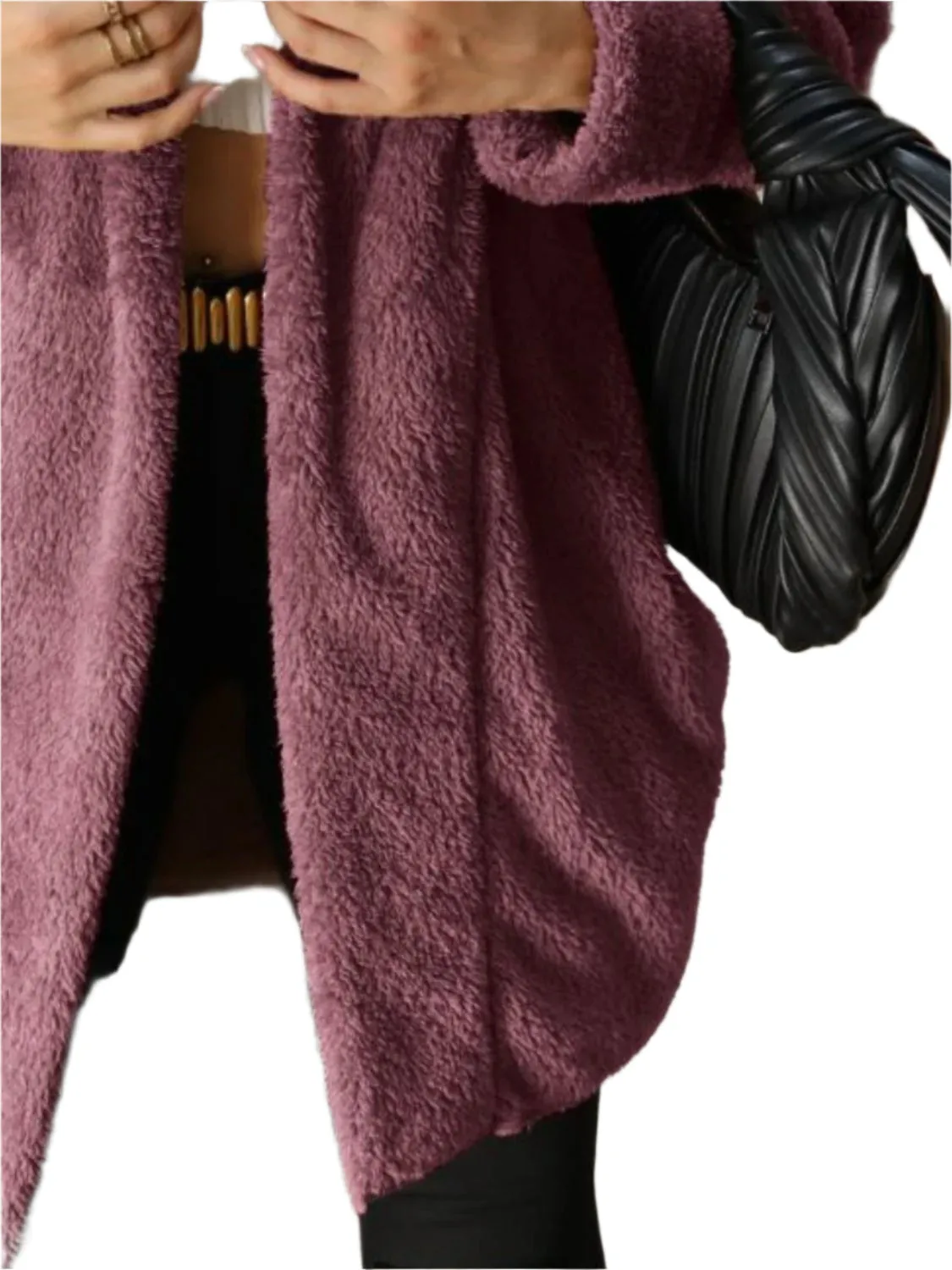 Open Front Hooded Teddy Coat
