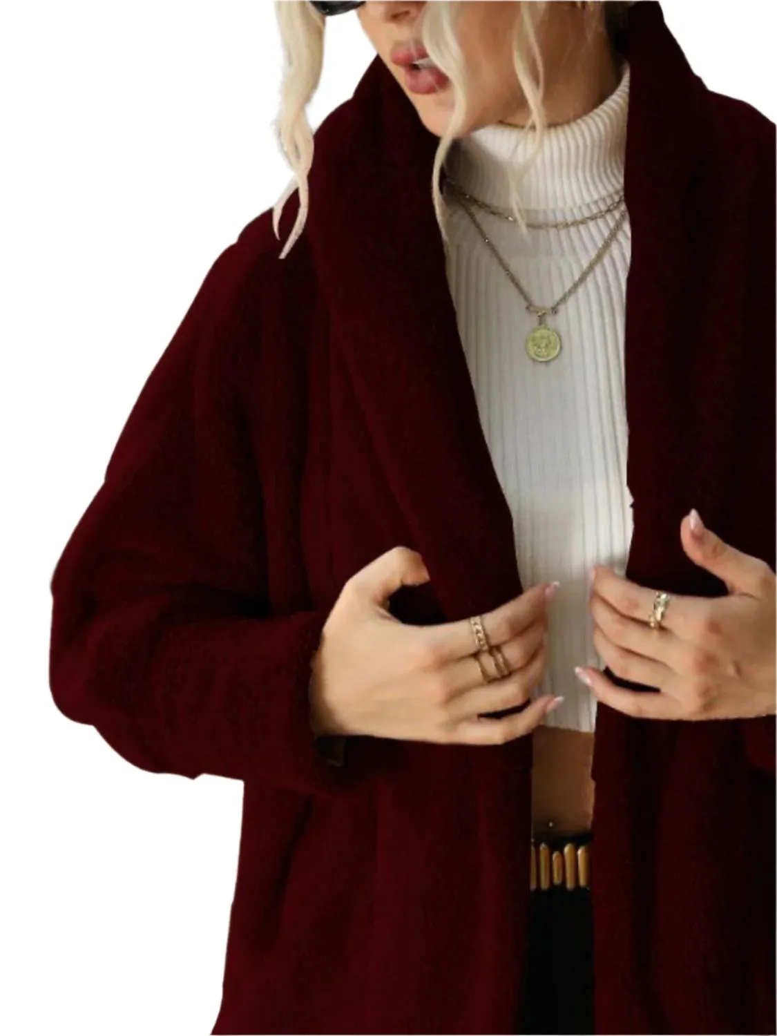 Open Front Hooded Teddy Coat