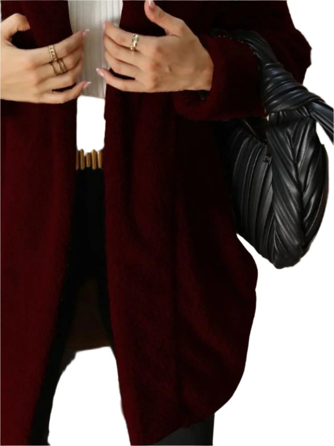 Open Front Hooded Teddy Coat