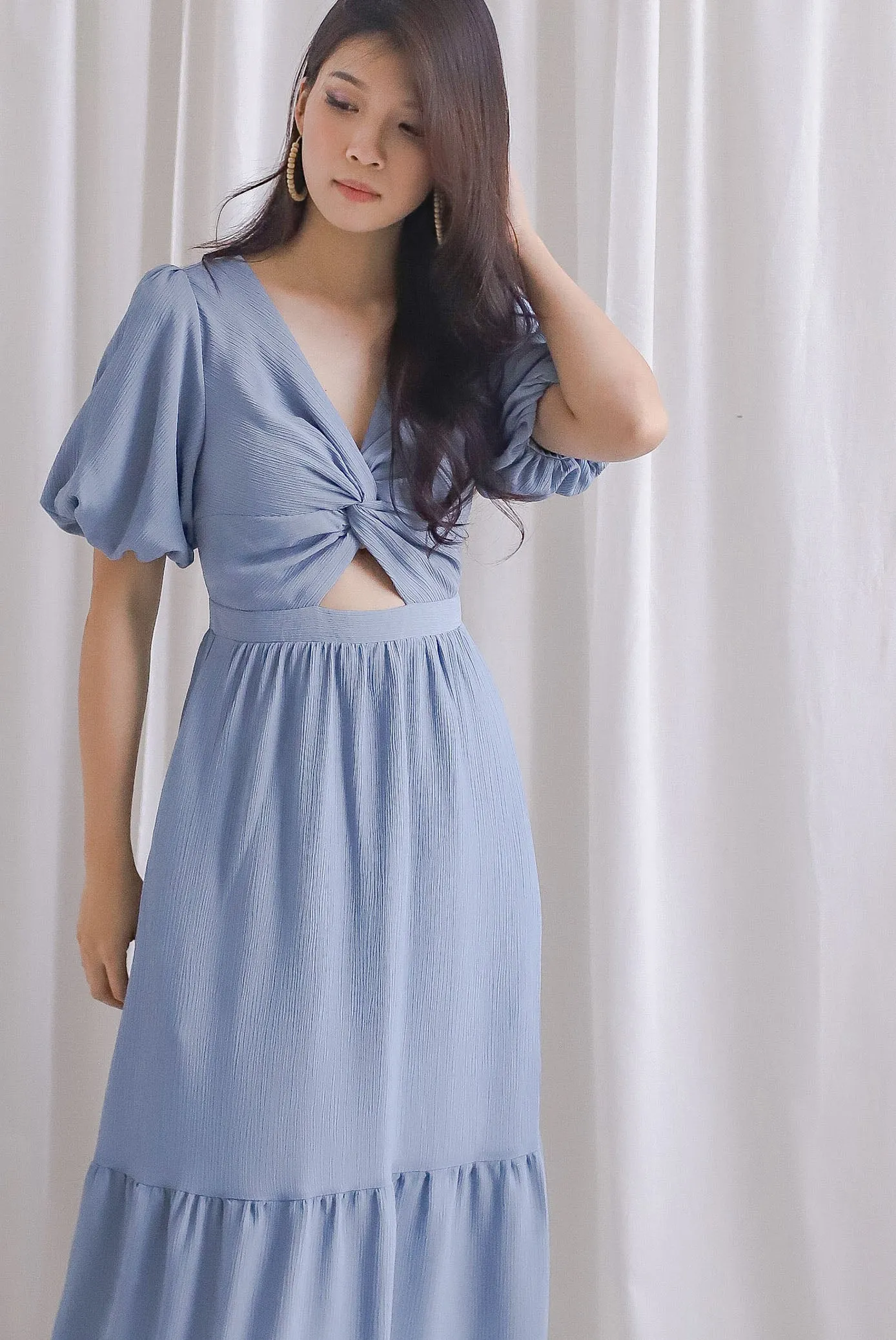 Penrose Twist Knot Cut Out Maxi Dress In Blue