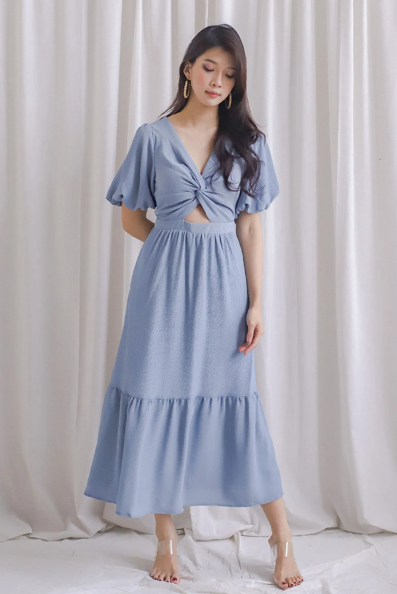 Penrose Twist Knot Cut Out Maxi Dress In Blue
