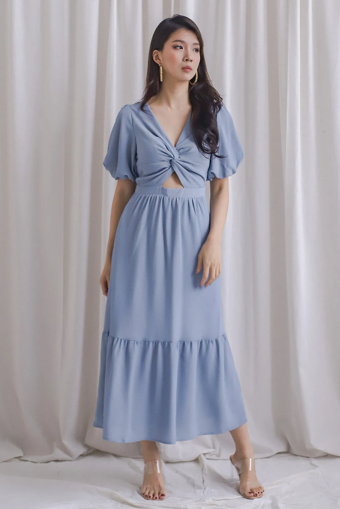 Penrose Twist Knot Cut Out Maxi Dress In Blue
