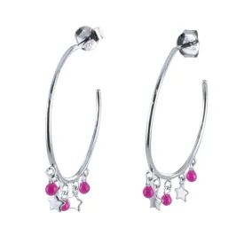 Pink Starry Sterling Silver Hoop Earrings