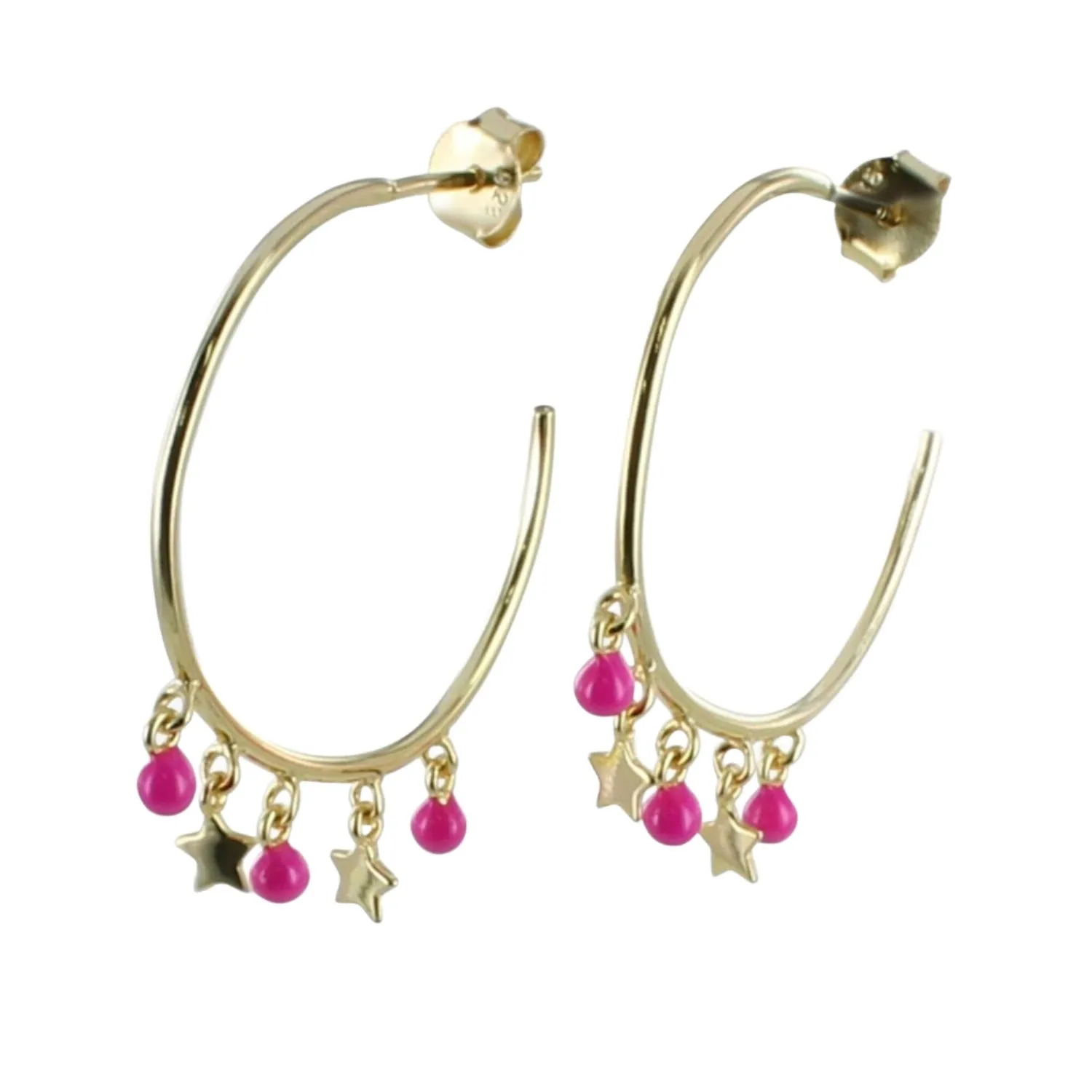 Pink Starry Sterling Silver Hoop Earrings