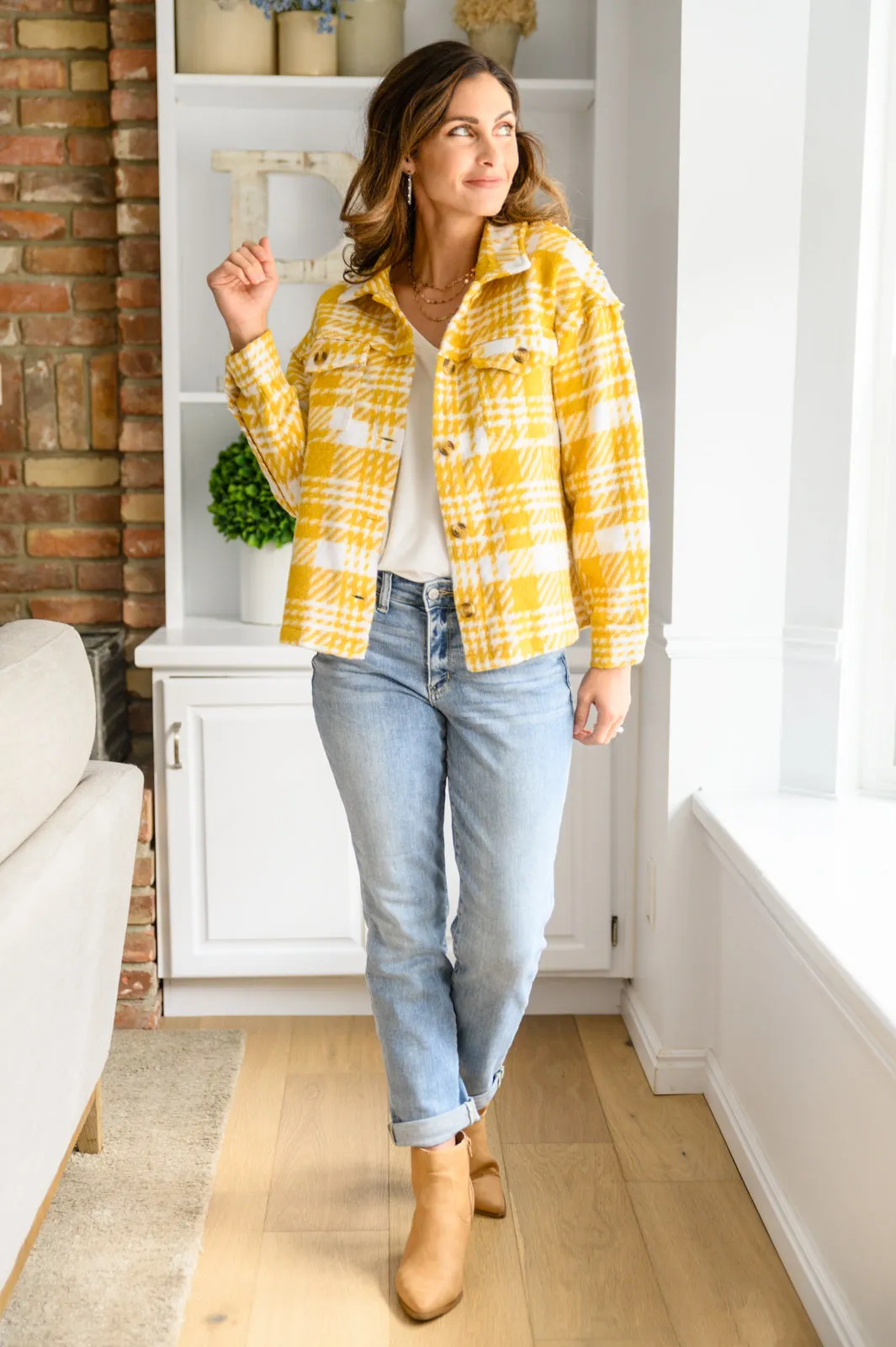 Plaid Shacket In Mustard
