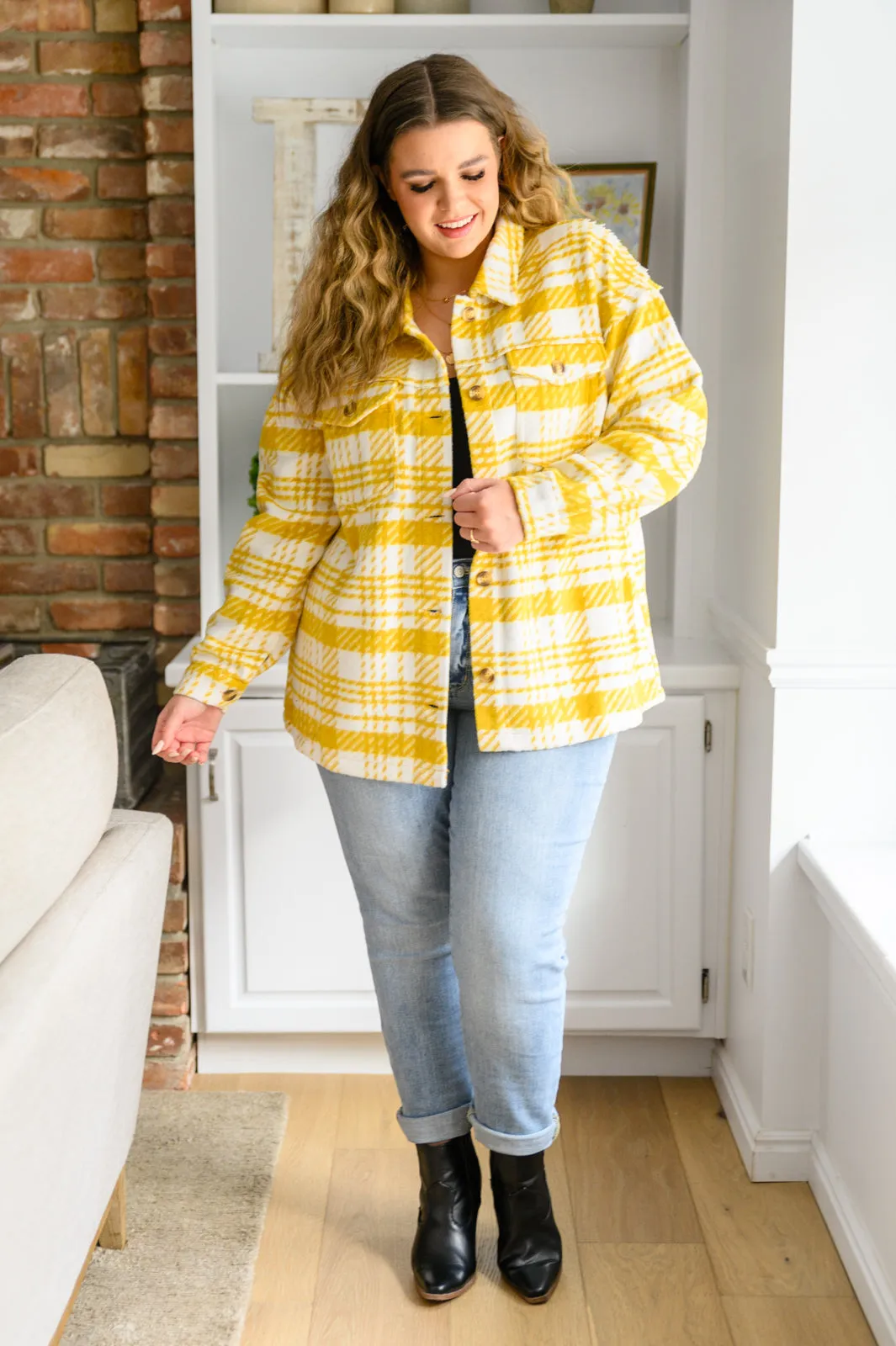 Plaid Shacket In Mustard