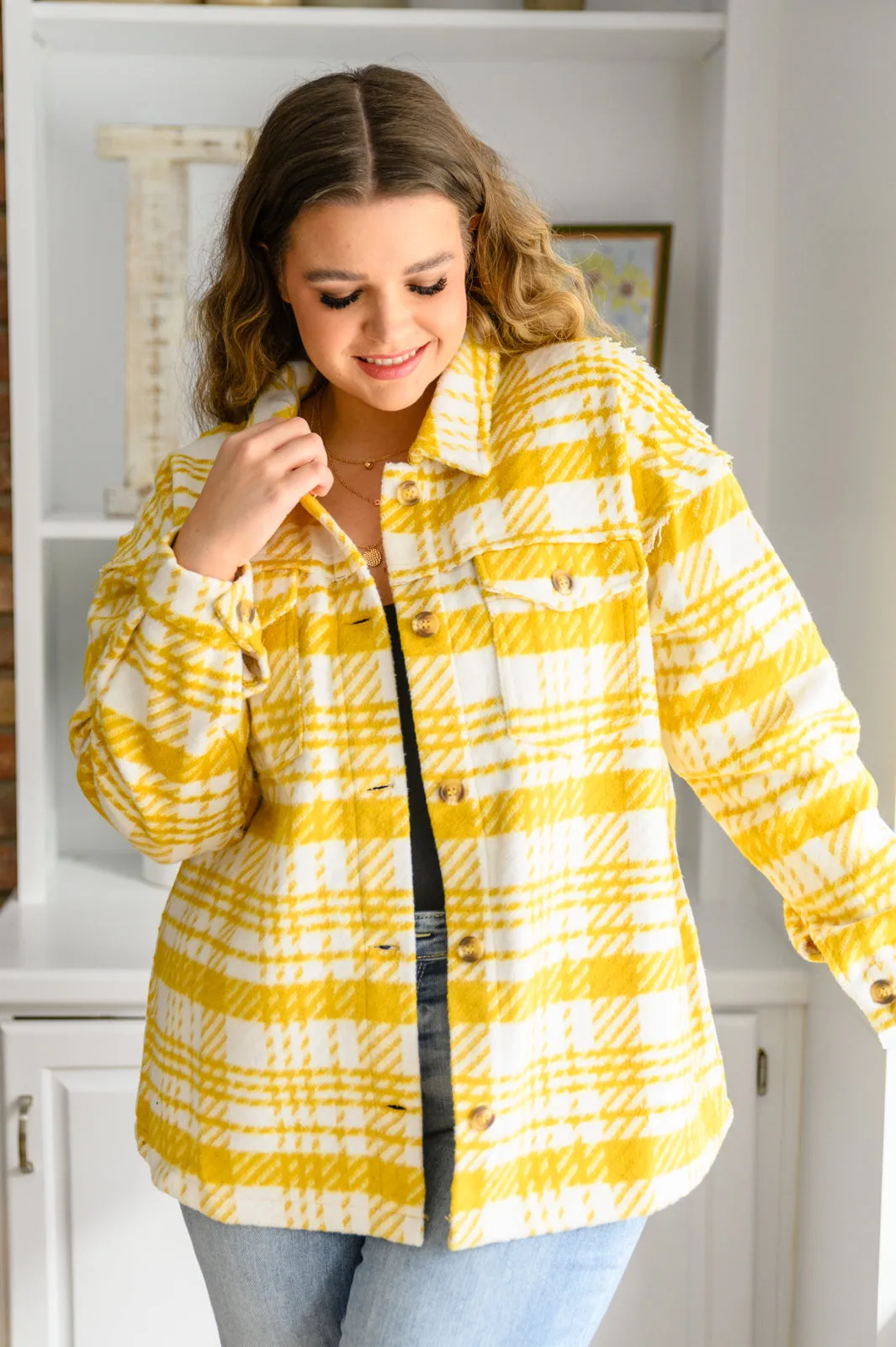 Plaid Shacket In Mustard