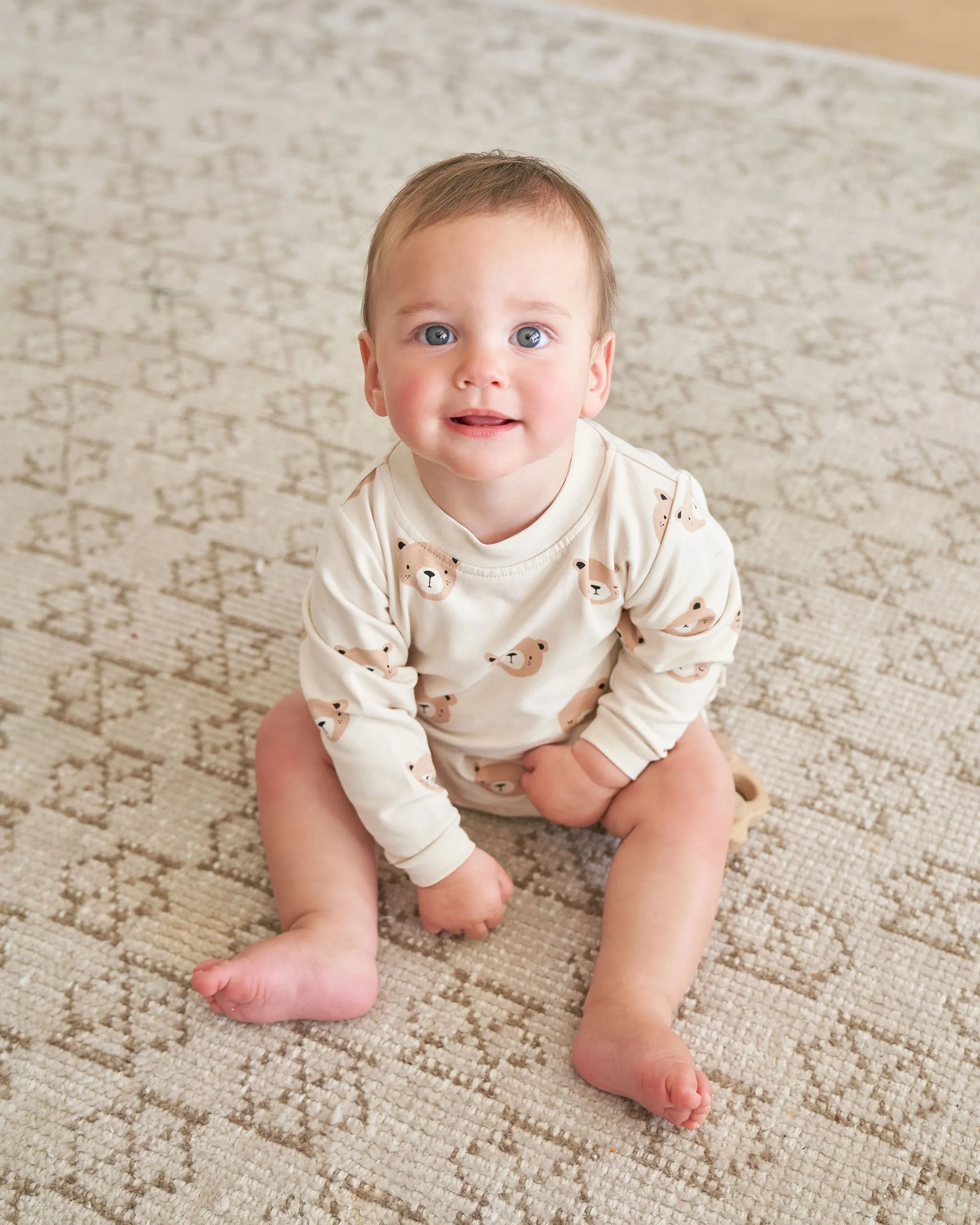 Quincy Mae Crewneck Bubble Romper - Teddy
