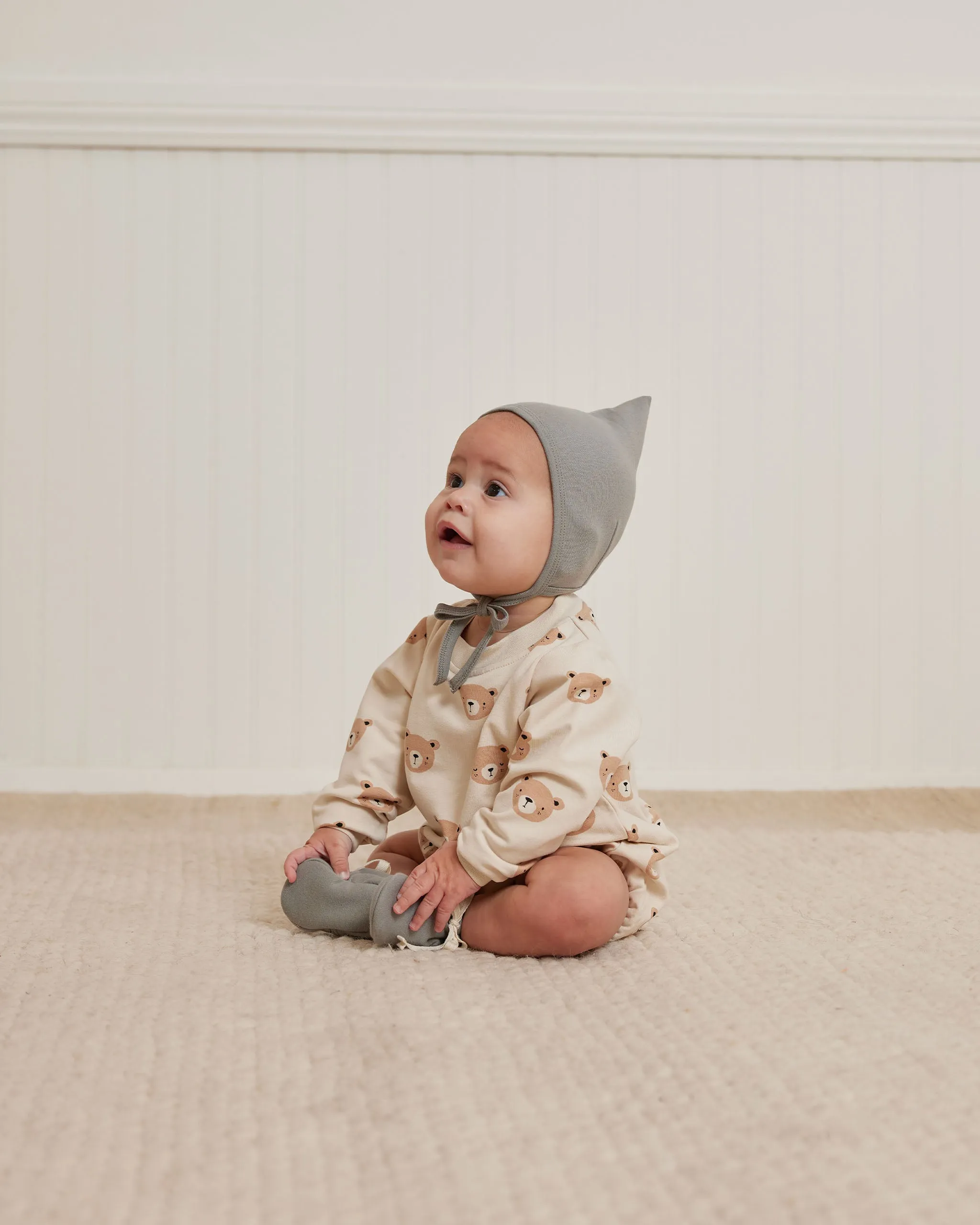 Quincy Mae Crewneck Bubble Romper - Teddy