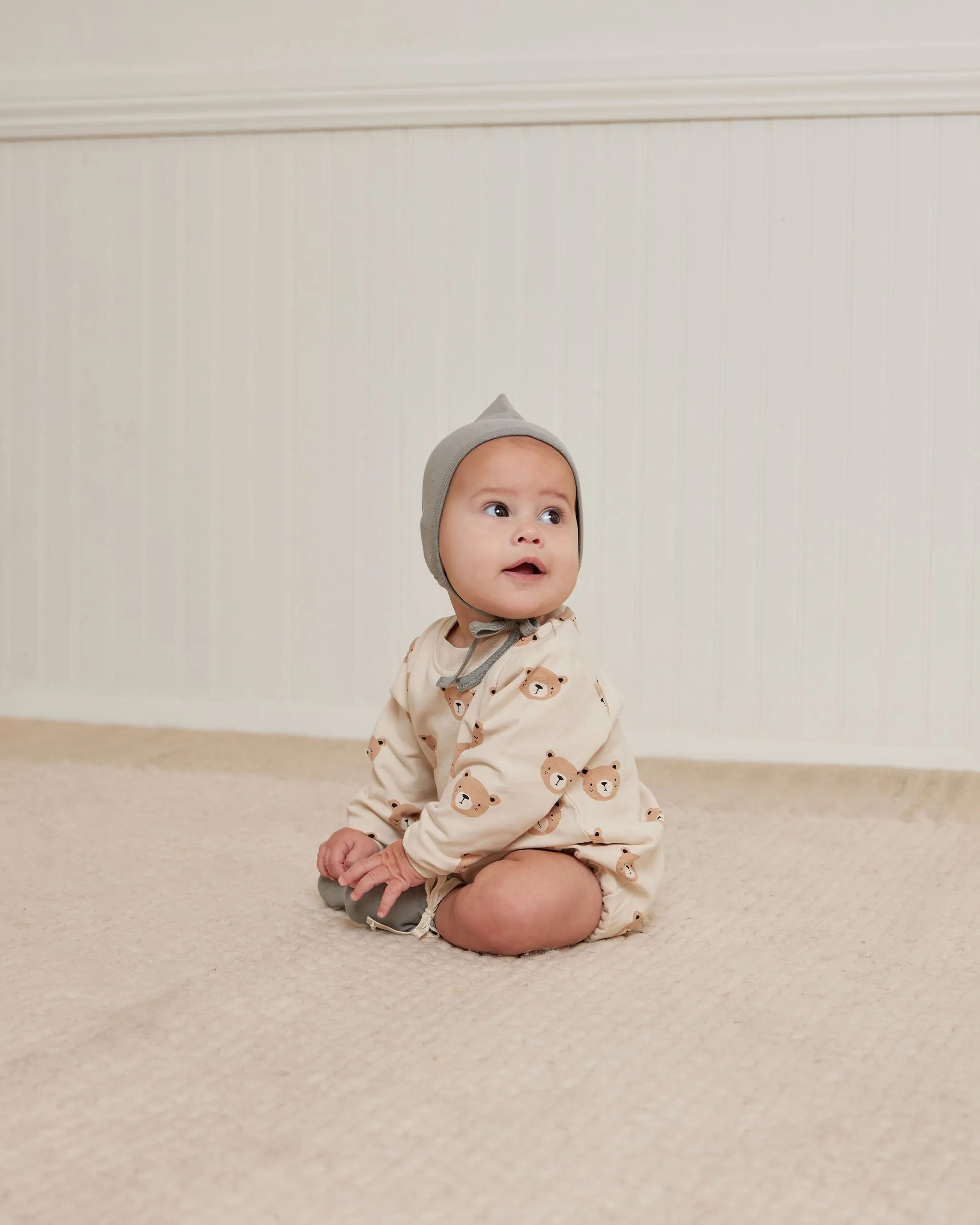 Quincy Mae Crewneck Bubble Romper - Teddy