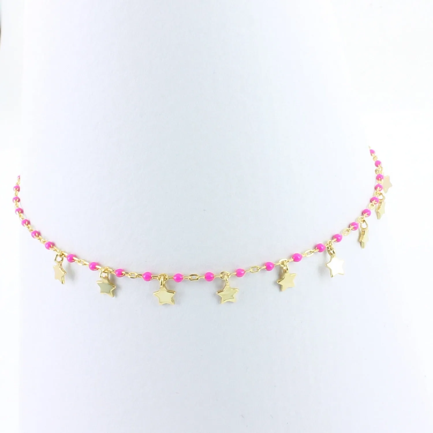 Sterling Silver and Pink Enamel Starry Bracelet