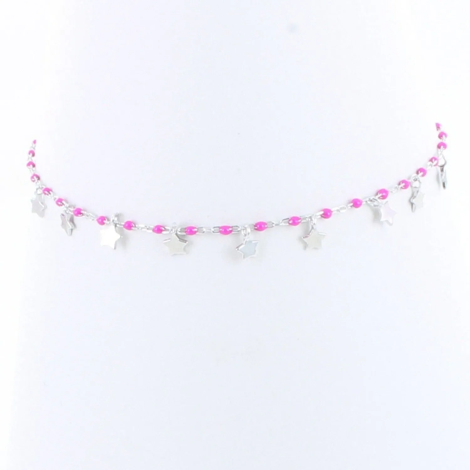 Sterling Silver and Pink Enamel Starry Bracelet